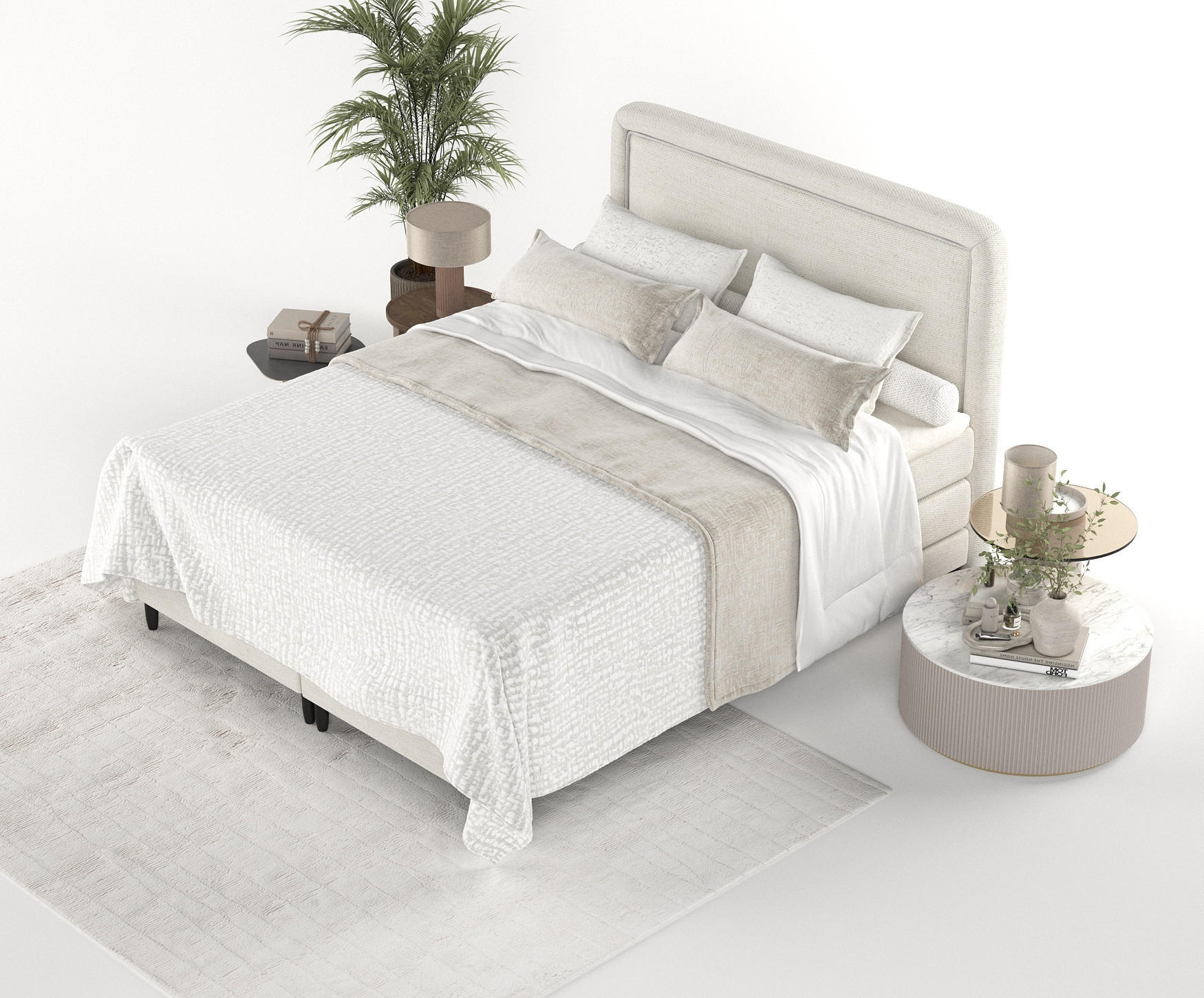 Thumbnail - Maison de Reve Boxspringbett, Creme, Textil, Buche, Kiefer, H2 + H3, Höhe ca. 36 cm, 200x200 cm, Oeko-Tex® Standard 100,...