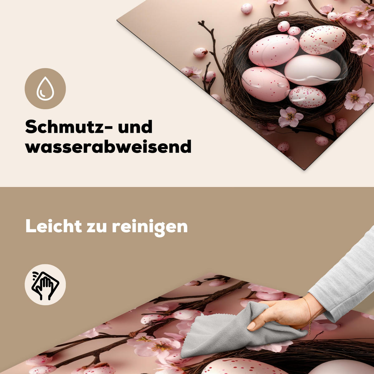 HERDABDECKPLATTE Rosa - Blüten - Eier Induktionsmatte 77x59 cm - Hellrosa, Kunststoff (77/59/0.2cm) - MuchoWow