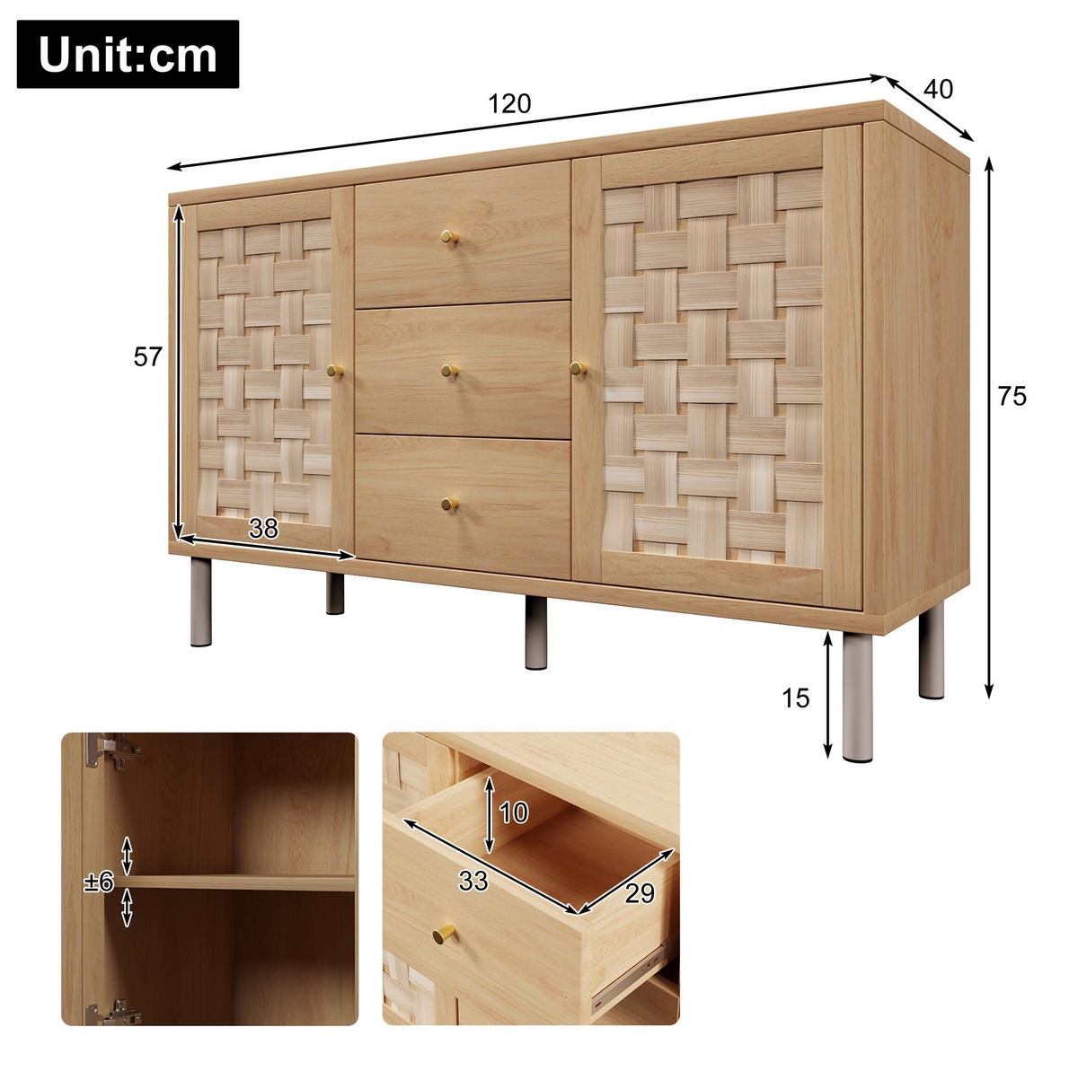 KOMMODE 120/75/40 cm Eichefarben aus Holz mit höhenverstellbaren Einlegeböden - Nussbaumfarben, Holzwerkstoff (40/70/120cm) - OKMYHOME