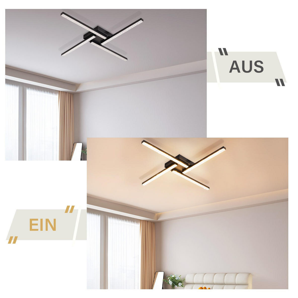 LED-DECKENLEUCHTE Dorthea 57/57/6 cm - Schwarz, Metall (57/57/6cm) - Nettlife