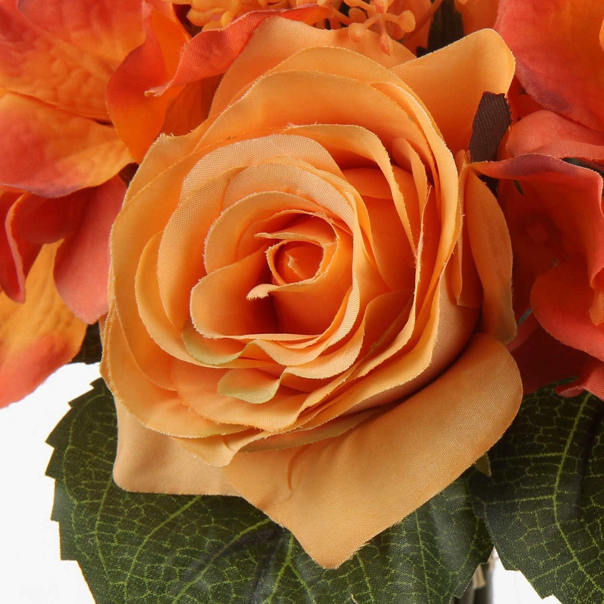 KUNSTBLUMENSTRAUSS 2er Set Hortensie Rosenbouquet Höhe 30cm Orange - Orange, Kunststoff (10cm)