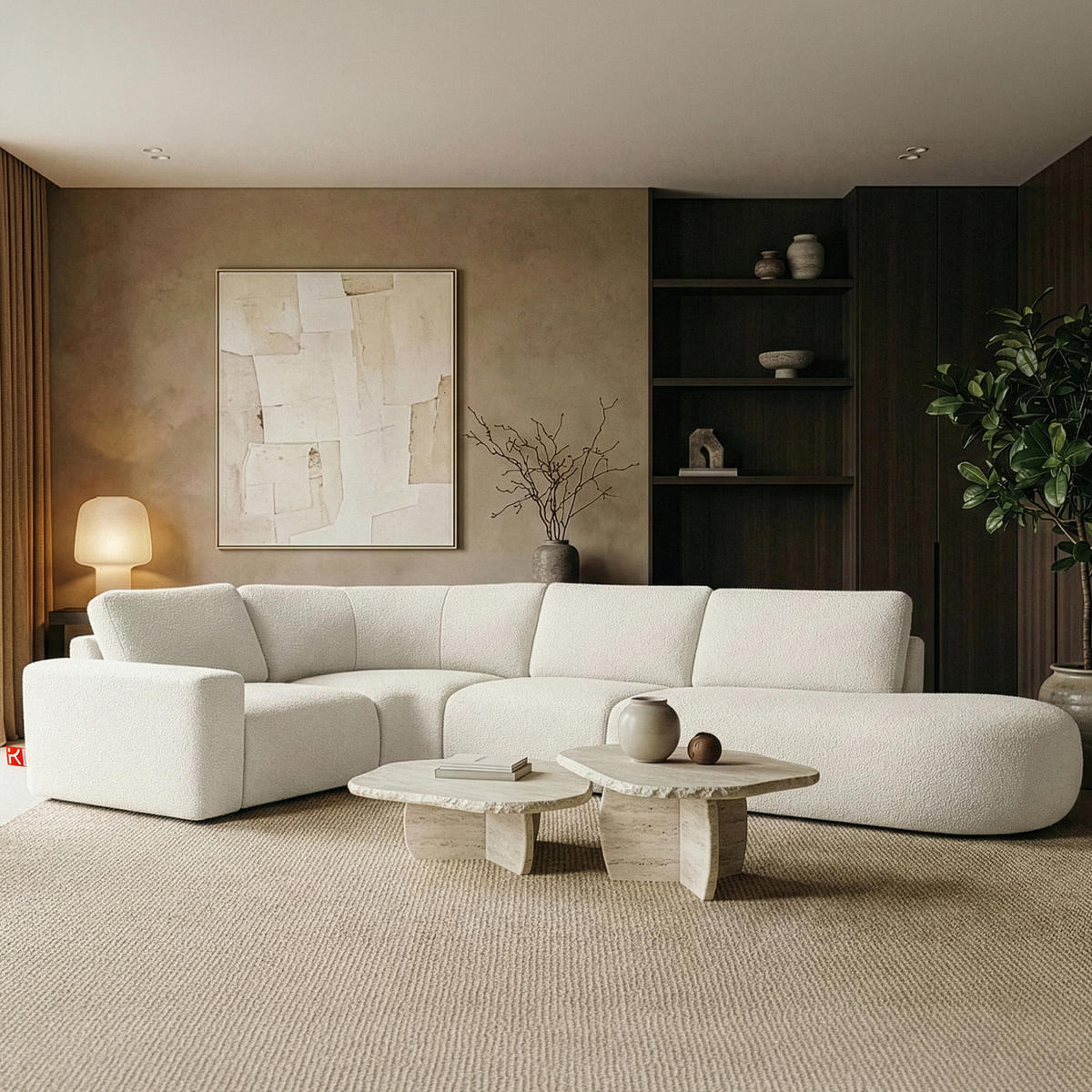 ECKSOFA RECHTS ZUCCO, Ecru - Ecru, Holz/Holzwerkstoff (224/373cm) - KONSIMO®