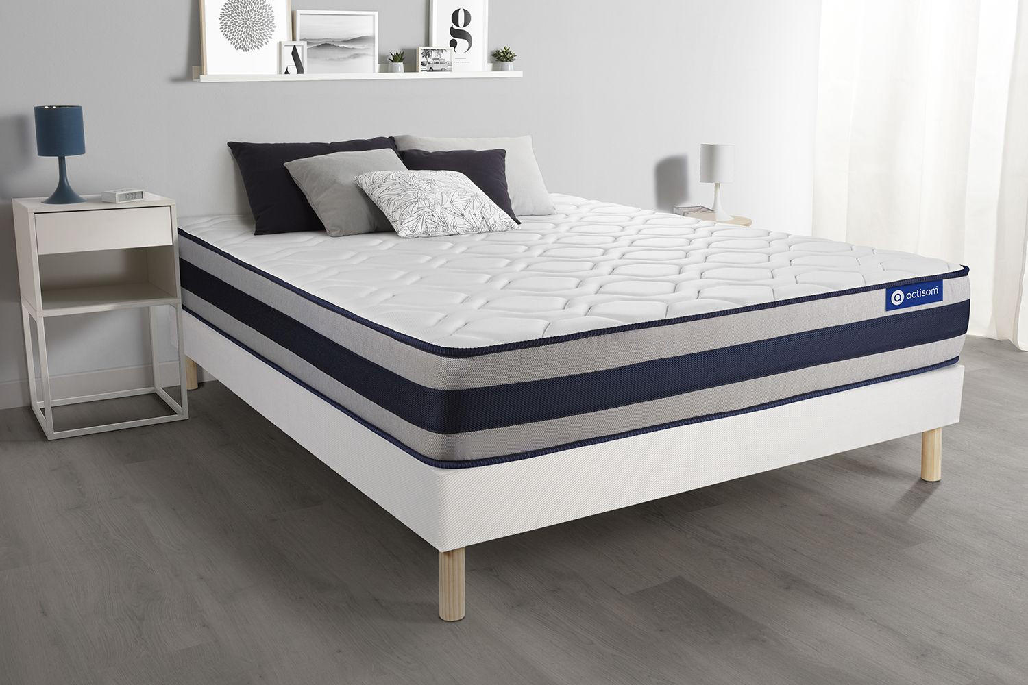 BETT Actilatex ergo Latex und Memory-Schaum 140 x 210 cm h3 - Kit Bettgestell Weiß - Beige/Weiß, Holz (140/210cm) - ACTISOM