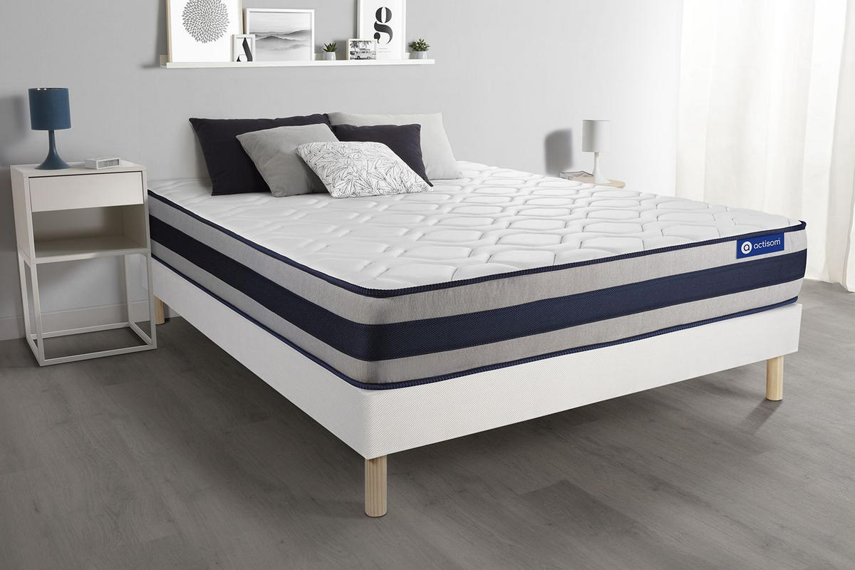 BETT Actilatex ergo Latex und Memory-Schaum 160 x 200 cm h3 - Kit Bettgestell Weiß - Beige/Weiß, Holz (160/200cm) - ACTISOM