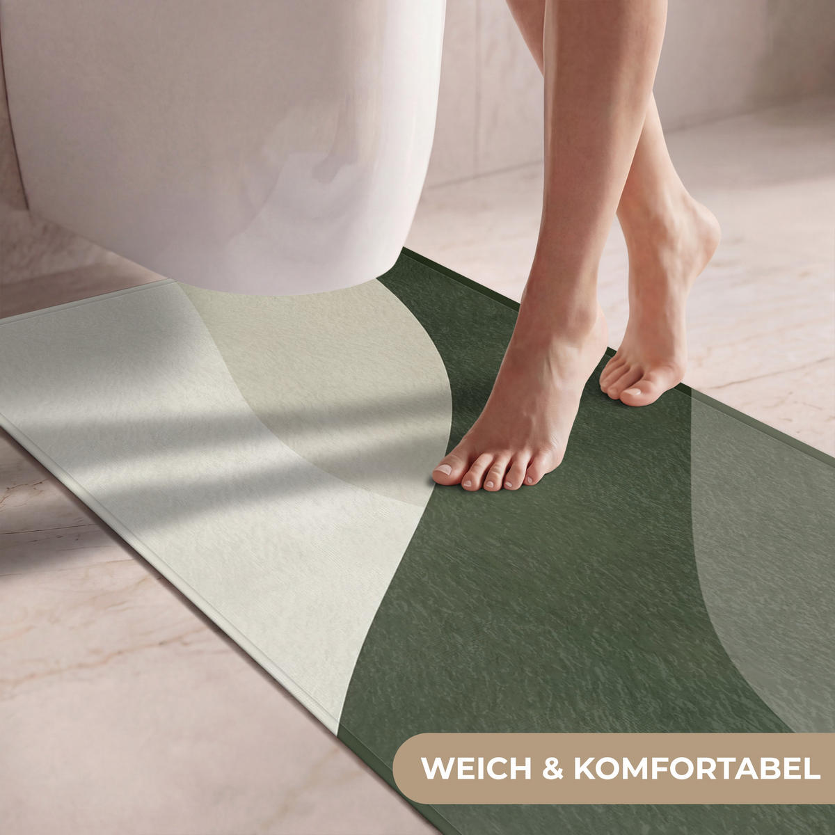 WC-VORLEGER Japandi - Grün - Abstrakt - Modern Toilettenvorleger 60x120 cm - Grün, Kunststoff/Textil (60/120cm) - OnlyWow