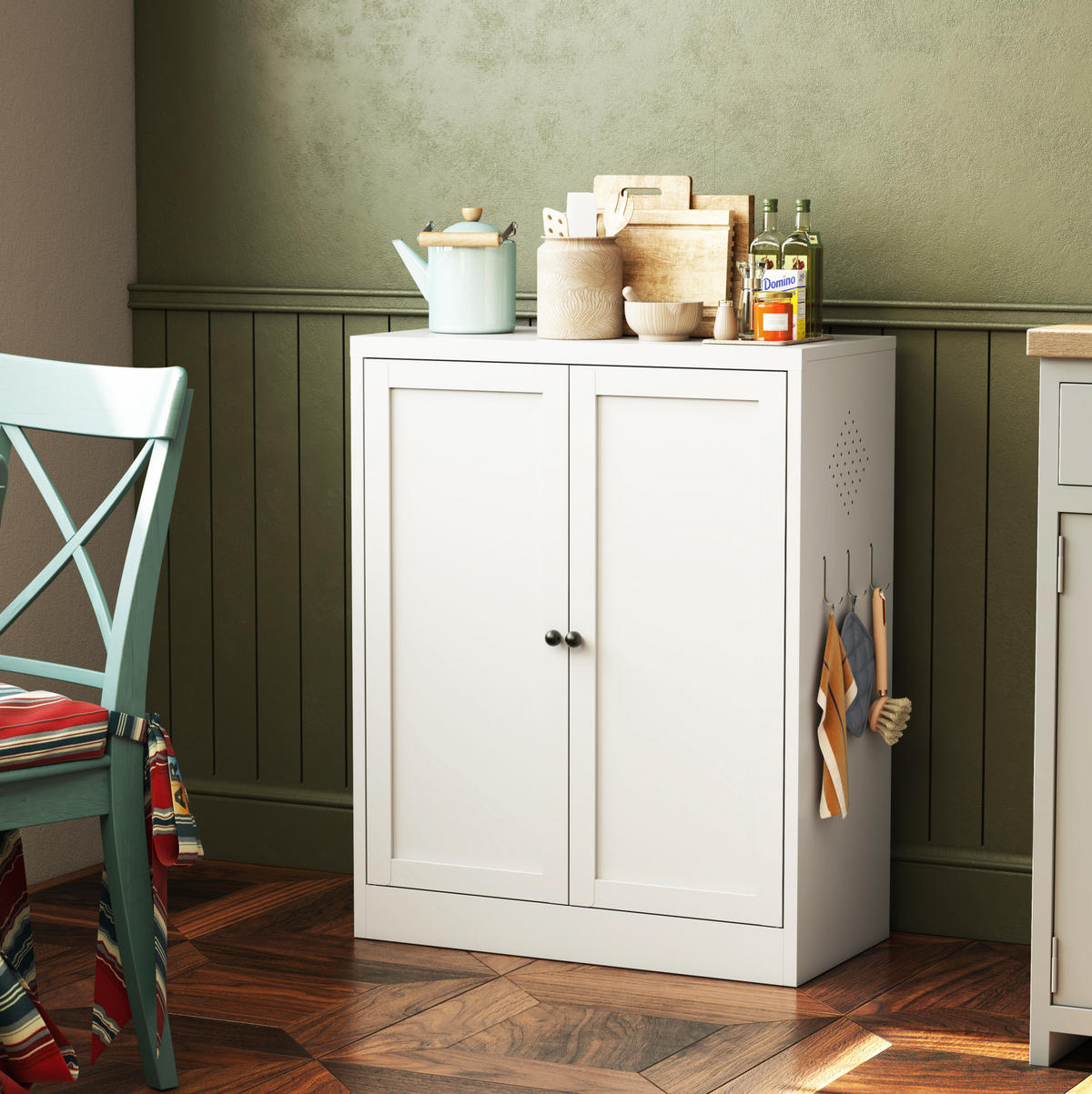 SIDEBOARD 70/35/88 cm aus Metall in Weiß mit 2 Türen & verstellbaren Böden - Weiß, Metall (70/88/35cm) - BEAOK