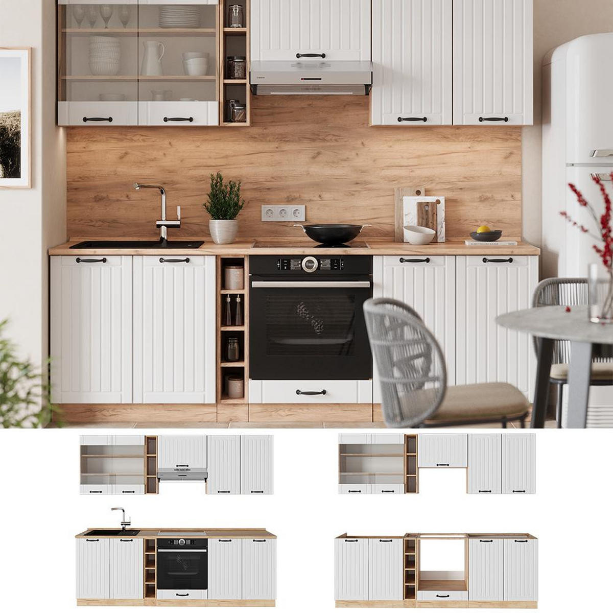 CHICINETĂ Fame-Line Casă de țară albă 235 cm fara blat - stejar miere/alb, compozit lemnos (235/206.8/51.6cm) - Vicco