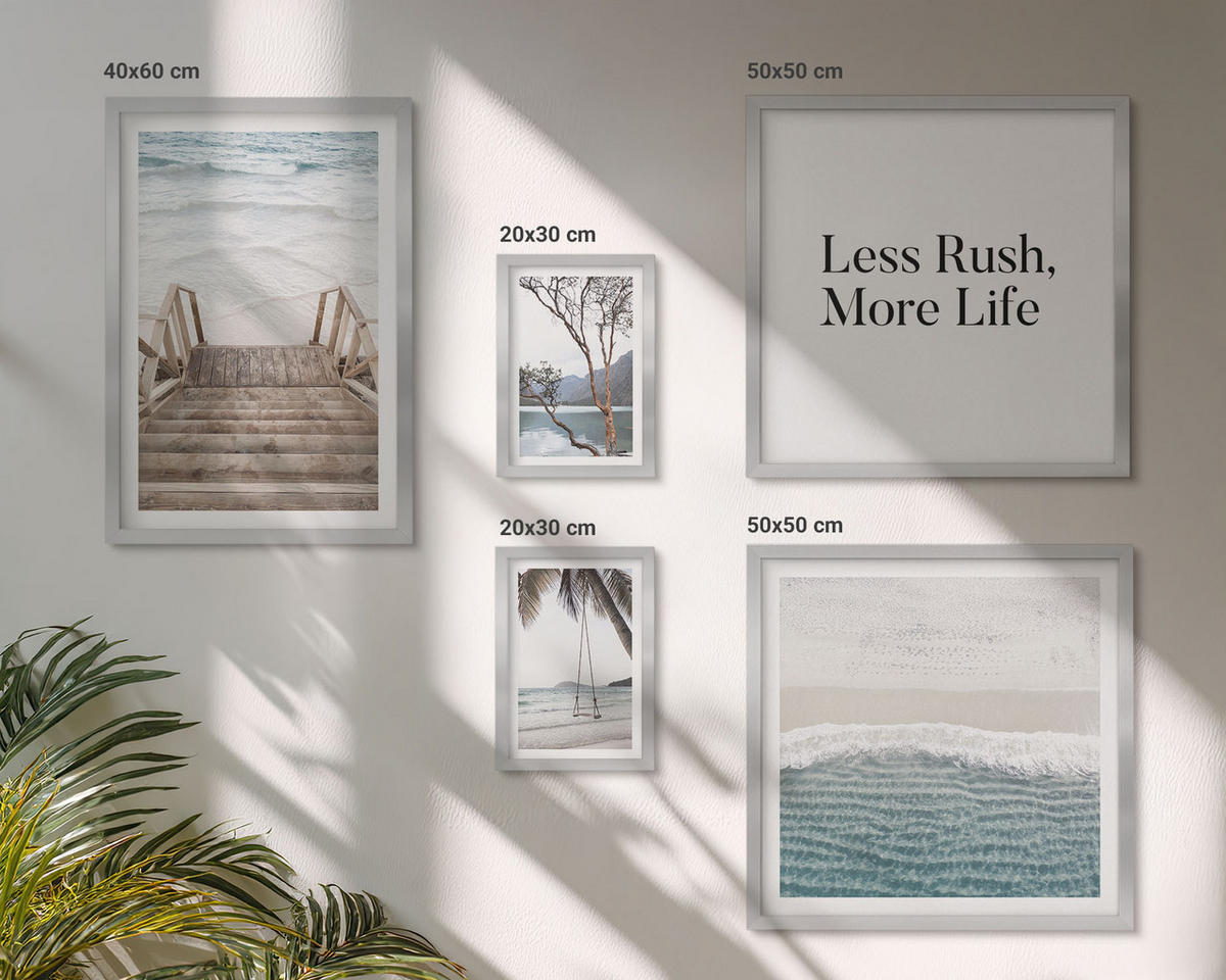 BILDER SET 5er Set - 50x50 cm & 20x30 cm & 40x60 cm Silberner Rahmen - Tropenurlaub - Silberfarben, Kunststoff (40/60cm) - TULUP