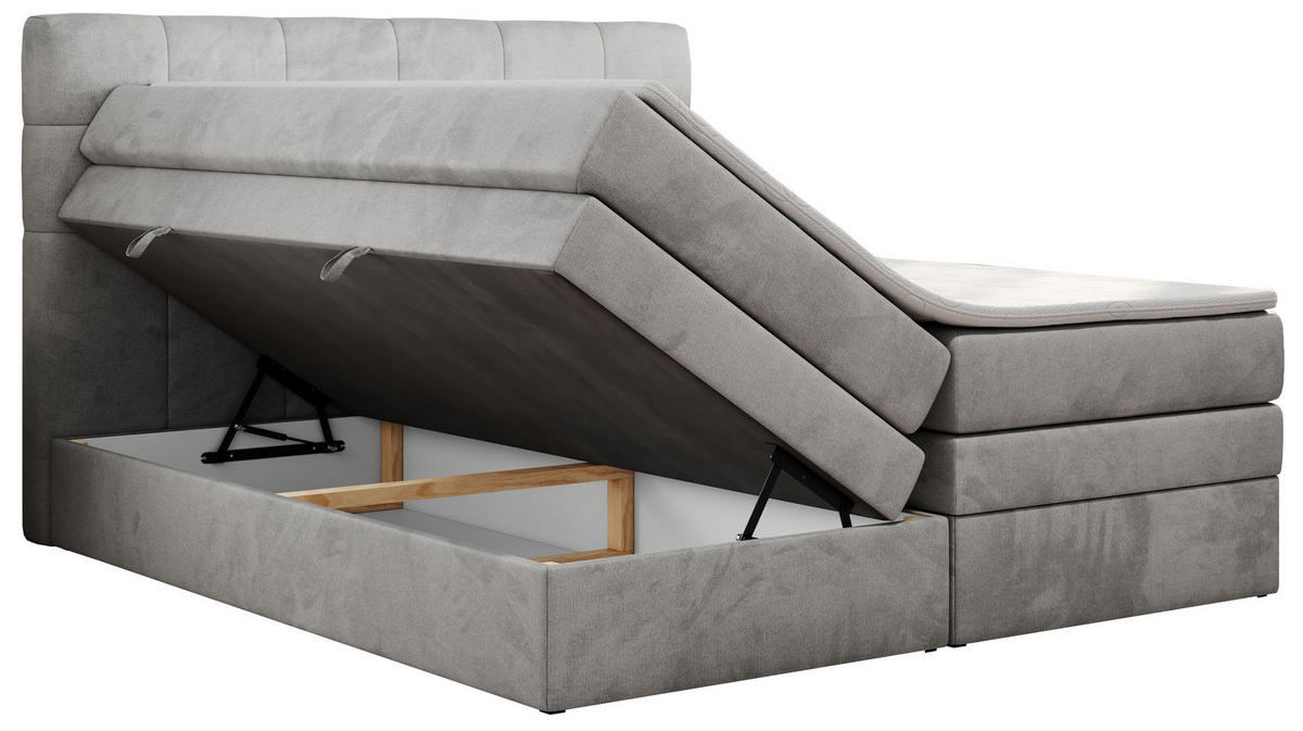 BOXSPRINGBETT LUKA KING 180/200 Hellgrau Velvet - H4 - Hellgrau, Holz/Textil (180/200cm) - MKS