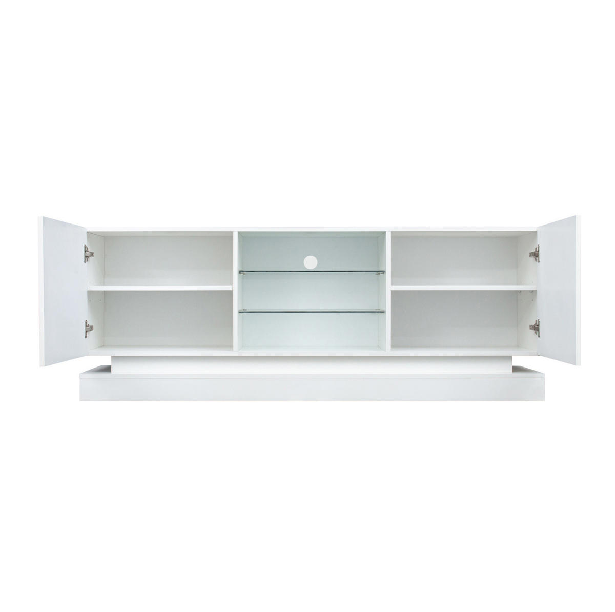 TV-STÄNDER 160/38,5/60 cm weiß Spanplatte mit verstellbarer Glasablage und Silent Hinges - Weiß, Holzwerkstoff (160/60/38.5cm) - OKWISH