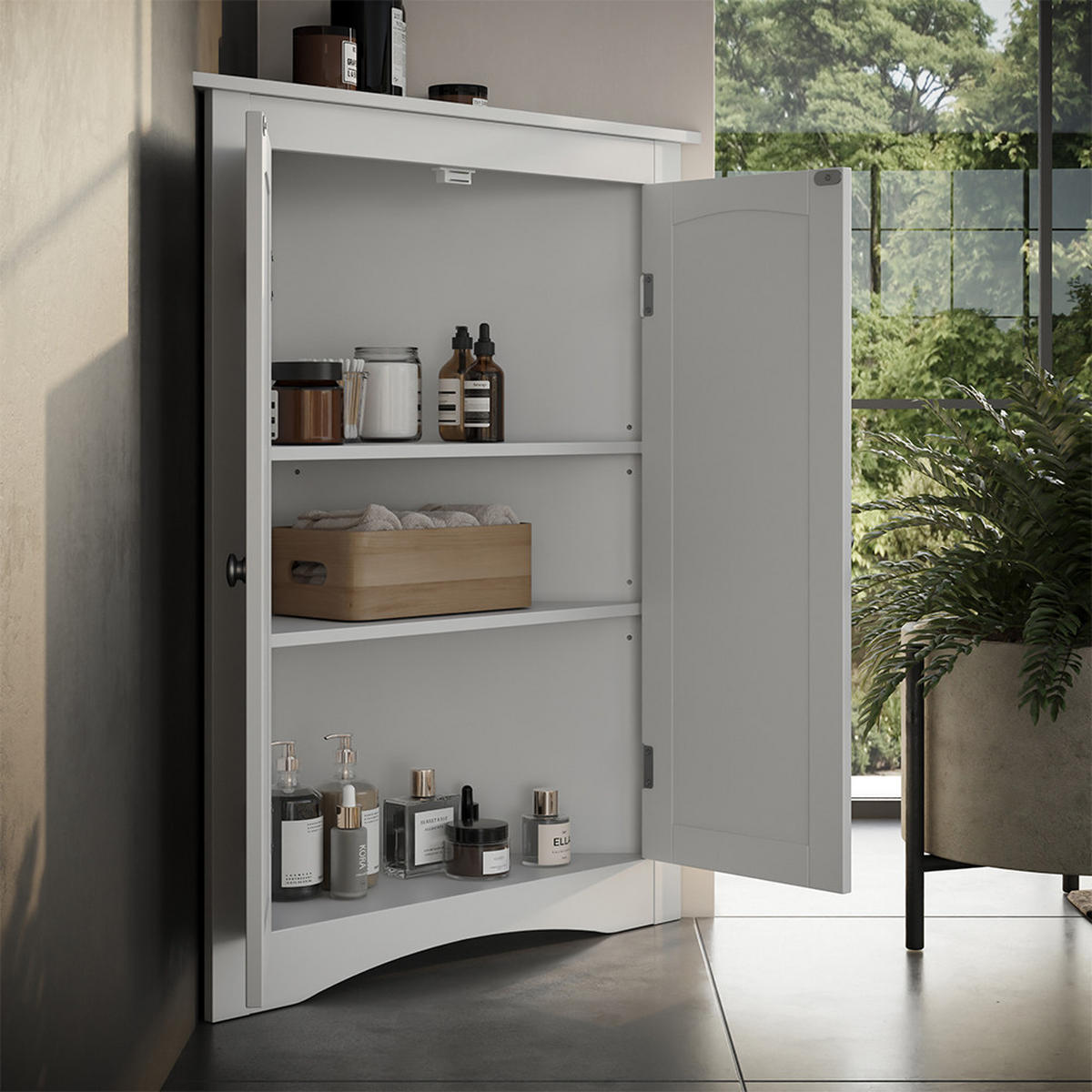 ECKSCHRANK Bianco Weiß 56 x 80 cm mit 2 Türen - Weiß, Holzwerkstoff (56/80/42cm) - Vicco