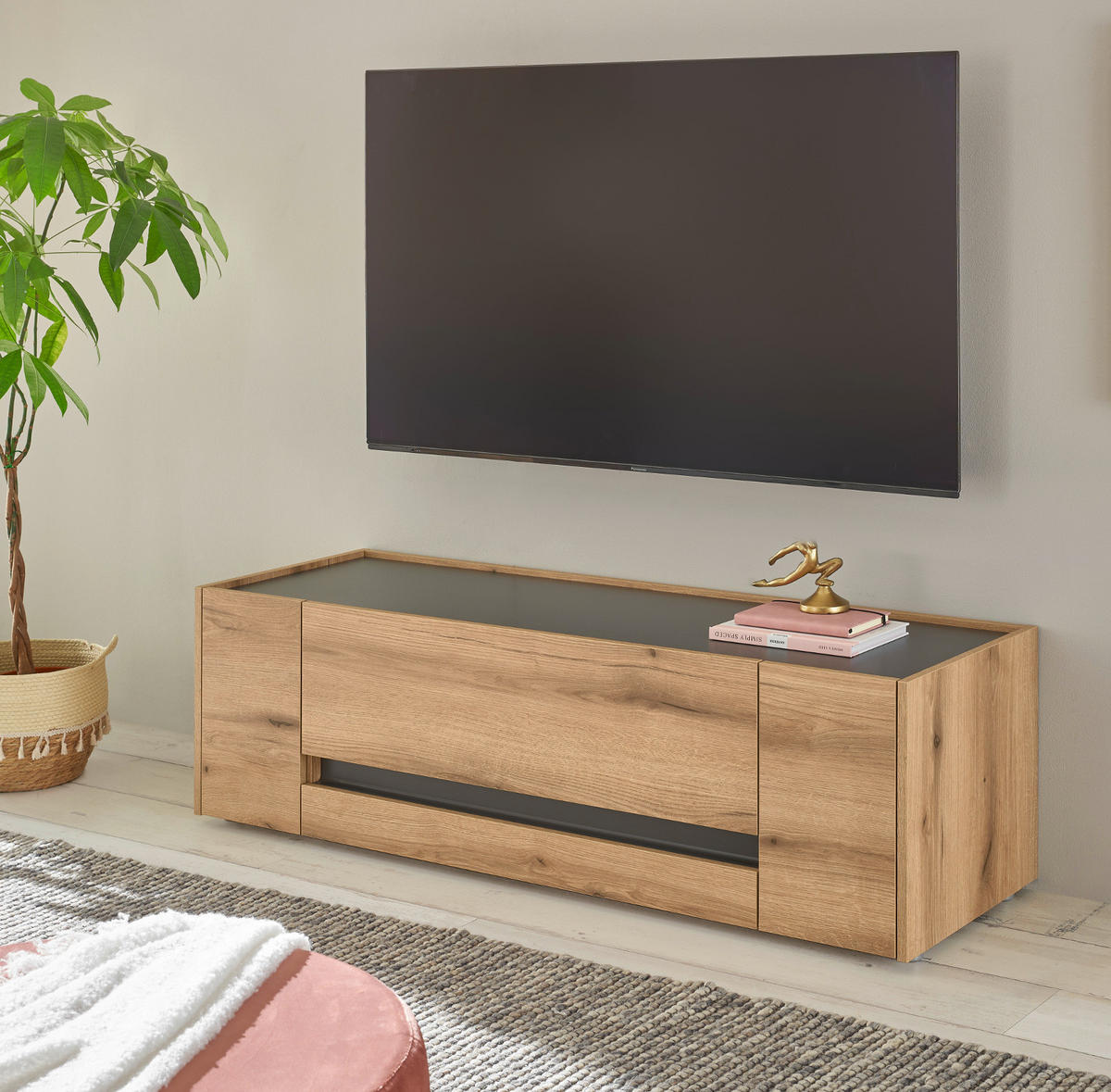 TV-LOWBOARD Eiche Evoke, grau 140 cm, TV- Unterteil mit viel Stauraum - Eichefarben/Schwarz, Holz/Holzwerkstoff (140/40/45cm) - Furn.Design