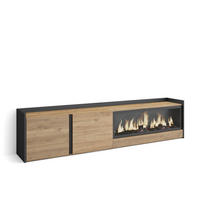 LOWBOARD, Eiche und Schwarz, 212/35/50cm, Kamin mit Feuereffekt XXL - Eichefarben, Holzwerkstoff (212/50/35cm) - Skraut Home