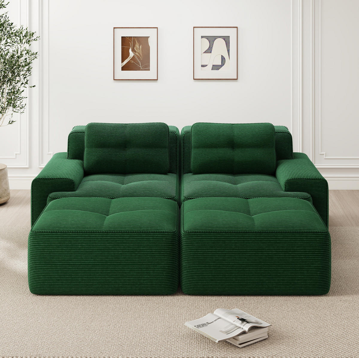 SOFA modular mit Tiefsitz 74 cm Cord Green 3-tlg. - Grün, Kunststoff (177/69/204.1cm) - Meubliv