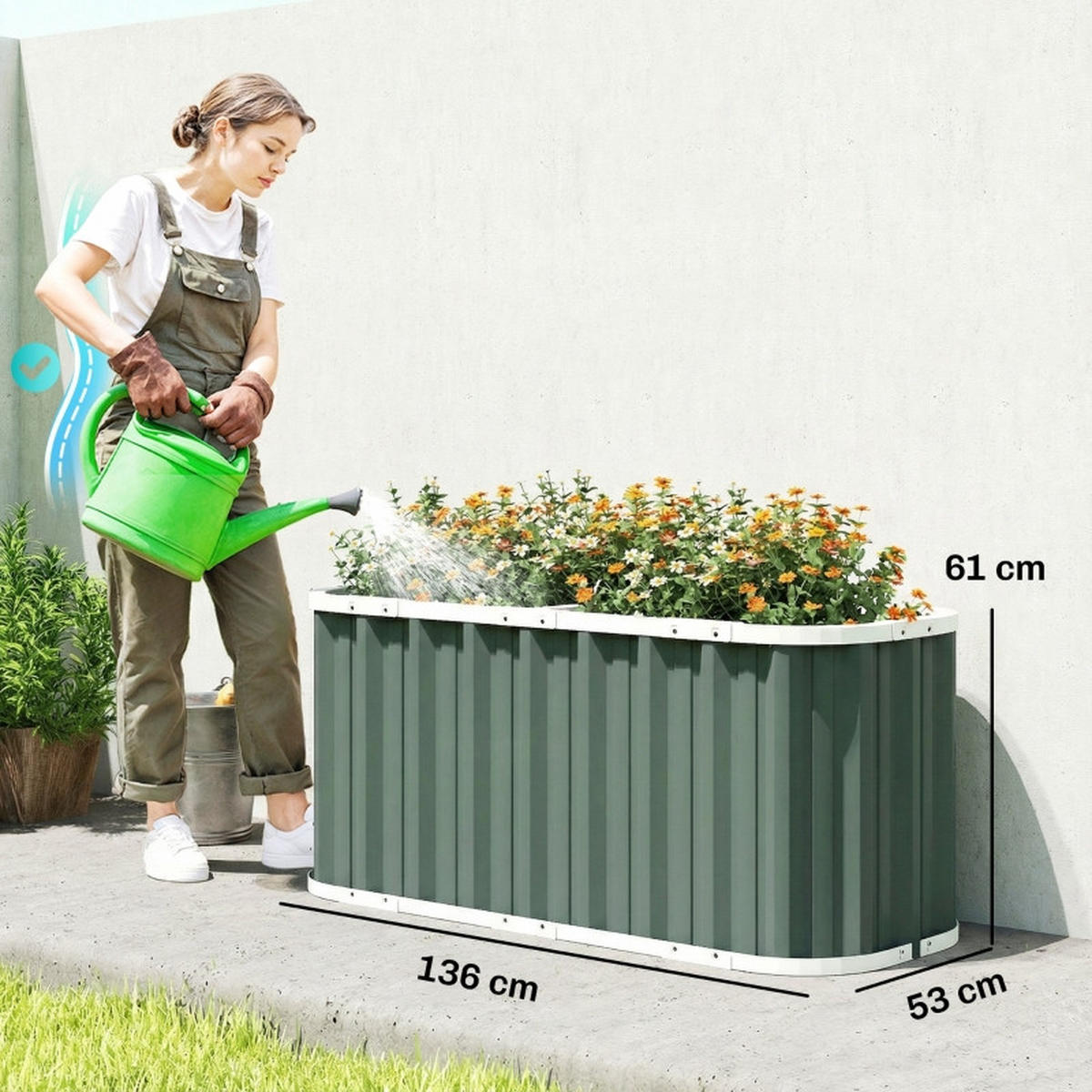 HOCHBEET Metall 136x53x61 cm Gartenbeet offen - Grün, Metall (136/61/53cm) - LEBENLANG