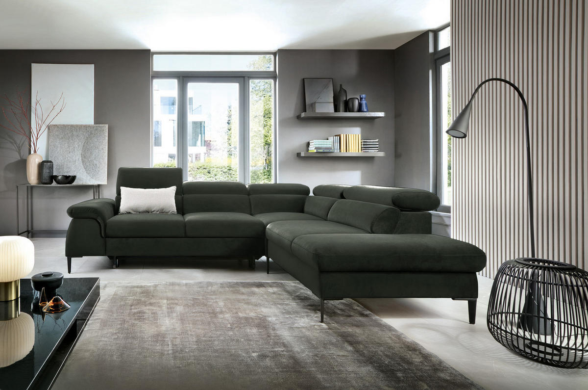 SCHLAFSOFA 280 cm Amaro L mit verstellbaren Kopfstützen, Rechts, Grün - Grün, Holz (214/280cm) - Emporius