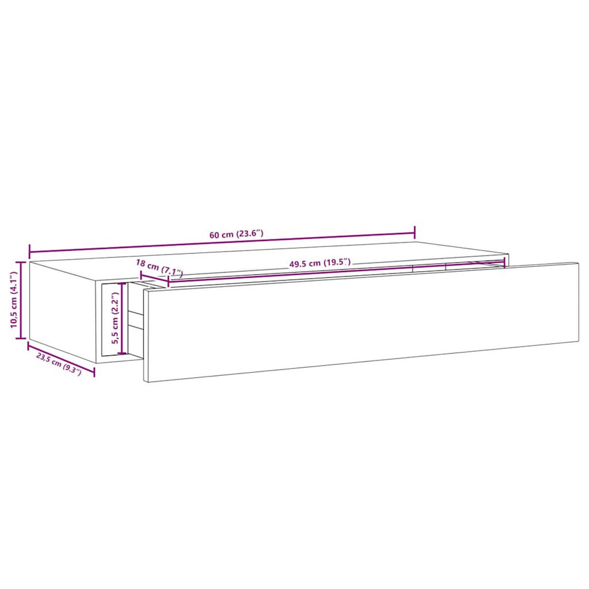 WANDREGALE Mit Schubladen 2Er Set Schwarz 60/23,5/10 Cm Mdf - Schwarz, Holzwerkstoff (23.5/10/60cm) - vidaXL