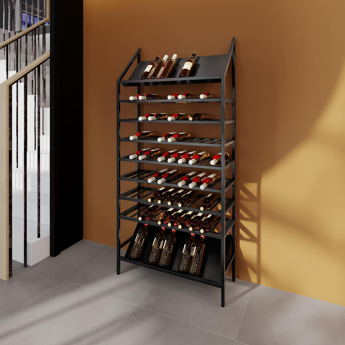 WEINREGAL Burgundy für 80 Flaschen, Metall, schwarz - Schwarz, Metall (80/170/30cm) - Metalo Pro