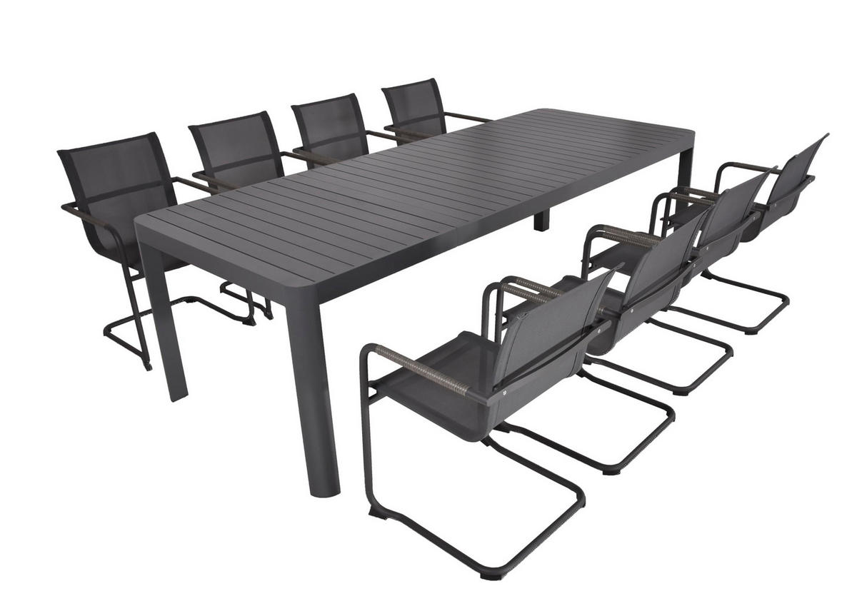 GARTEN-SITZGRUPPE Bjarne 9-teilig Gartenmöbel-Set - Grau, Kunststoff - DELUKE