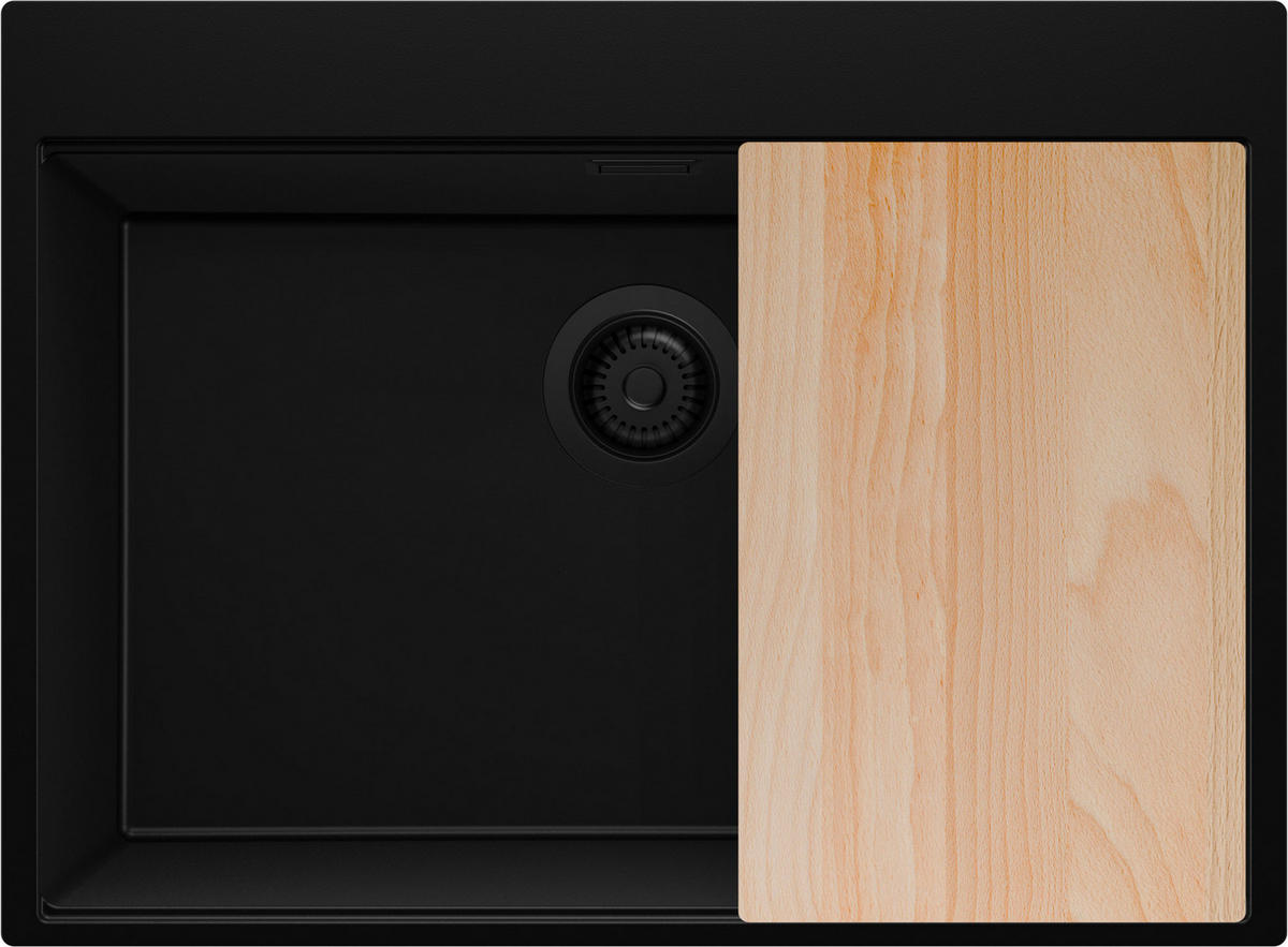 SPÜLBECKEN Oslo, 2-er set Alles Schwarz 68/50 cm 1 Becken + Ablauf-Set + Schneidebrett ab 70er Unterschrank - Beige/Schwarz, Kunststoff (68/20/50cm) - Primagran