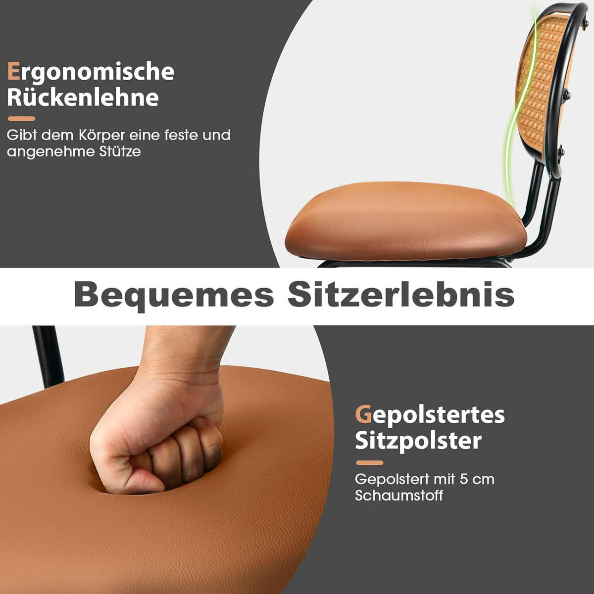 BARHOCKER mit Rückenlehne Braun(2er-Set) - Braun, Fell (48/107/52cm) - COSTWAY