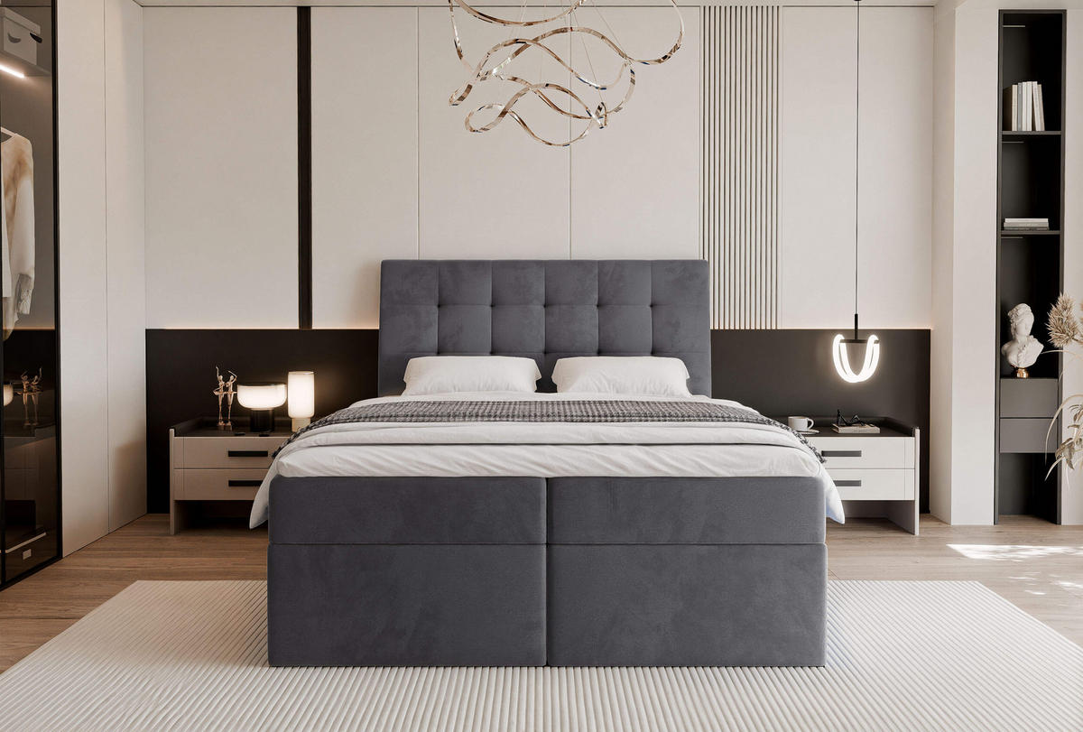 BOXBETT 200x200 cm mit Topper - Dunkelgrau, Textil (200/200cm) - Idohome