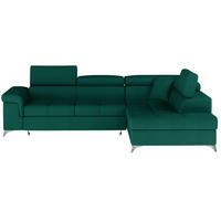 ECKSOFA mit Schlaffunktion und Bettkasten, pflegeleichter Monolith-Stoff - Chromfarben/Dunkelgrün, Textil/Metall (202/275cm) - Eltap