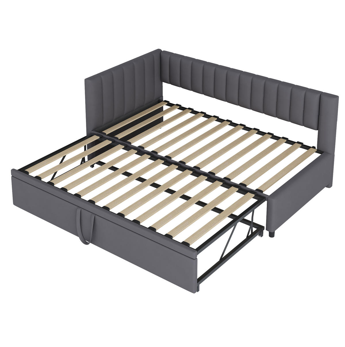 POLSTERBETT 90/180 cm grau aus Samt mit ausziehbarem Bett - Dunkelgrau, Textil (90/180cm) - OKWISH