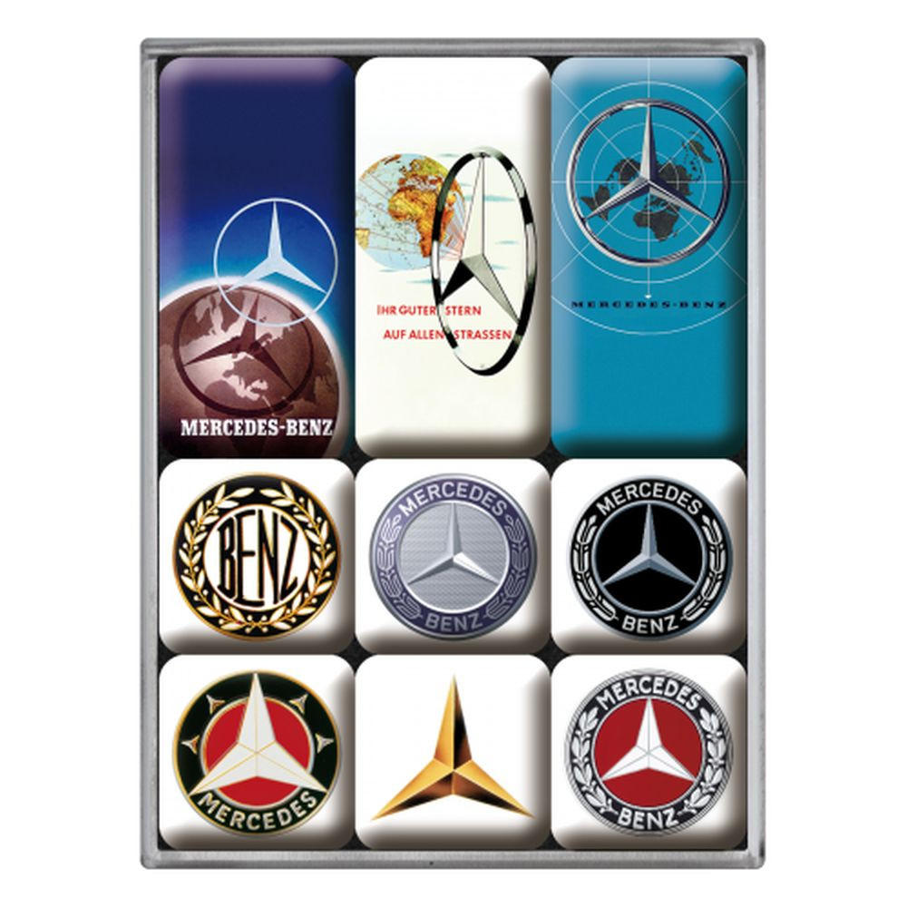 MAGNETSET 9-teilig Mercedes-Benz Logo Evolution - Multicolor, Metall (7/9/2cm) - Nostalgic-Art