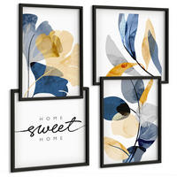 BILDER SET 4er Set - 50x50 cm & 40x60 cm Schwarzer Rahmen - Aquarell-Pflanzenmotive - Schwarz, Kunststoff (50/50cm) - TULUP