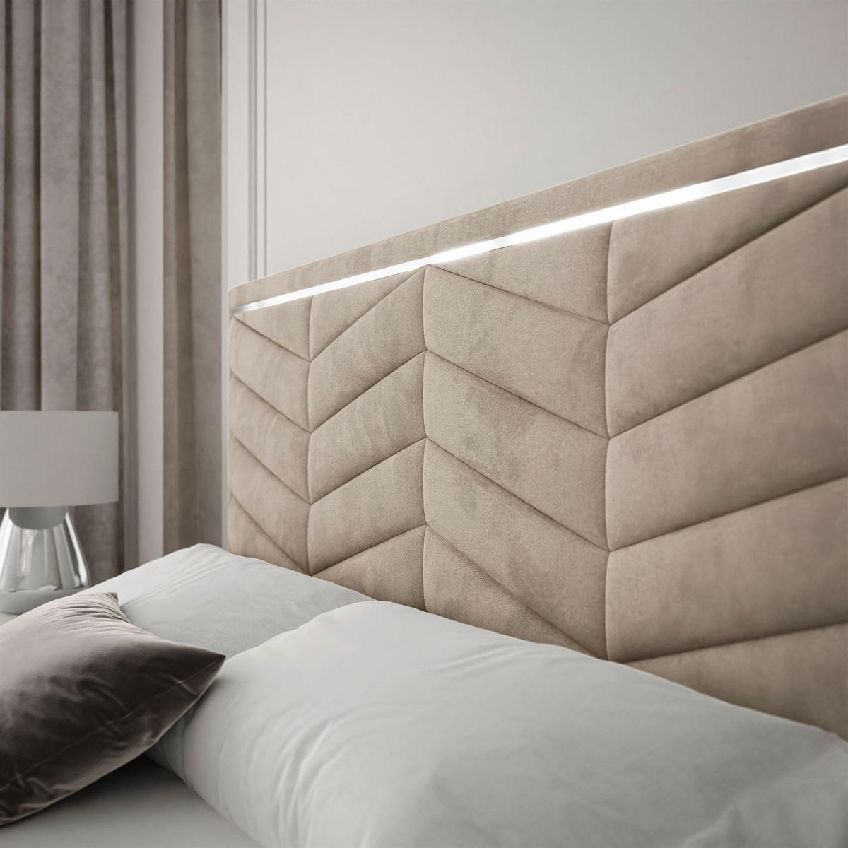 POLSTERBETT AURORA II 120x200 mit Bettkasten Opera Pearl - Beige, Textil (120/200cm) - Lookway