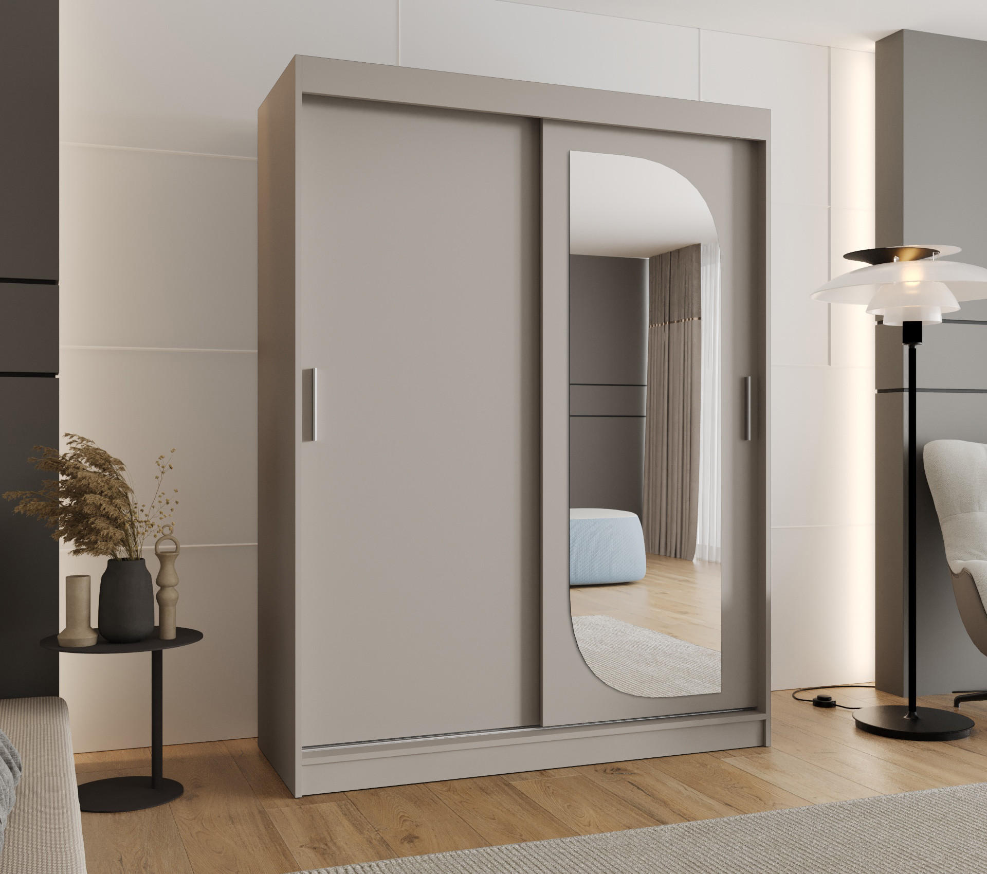 SCHWEBETÜRENSCHRANK 200/150/62 2-türig - Kaschmir/Silberfarben, Holz (150/200/62cm) - MÖBEL KRYSPOL