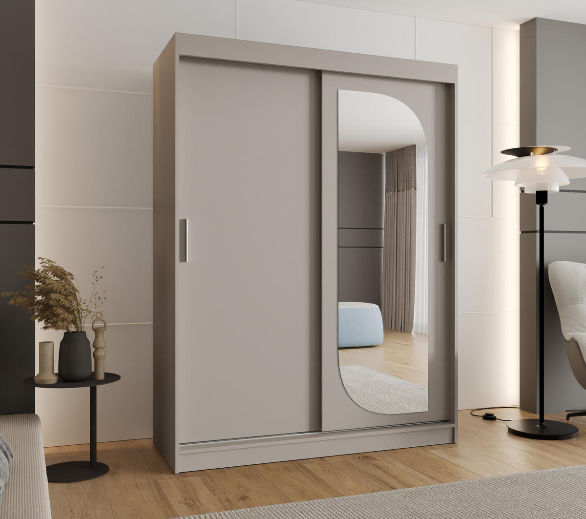 SCHWEBETÜRENSCHRANK 200/150/62 2-türig - Kaschmir/Silberfarben, Holz (150/200/62cm) - MÖBEL KRYSPOL