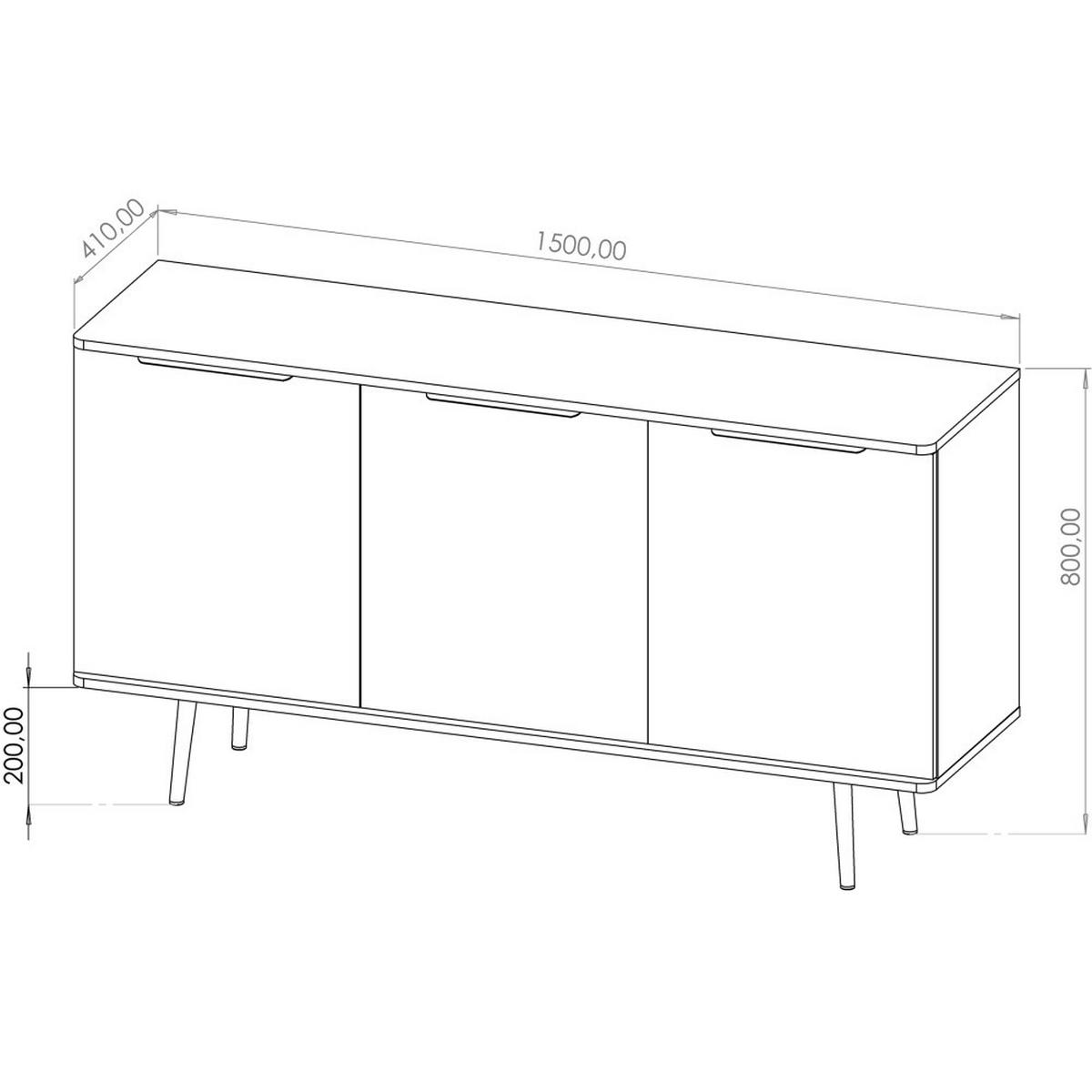 KOMMODE Parini mit 3 Türen, mit Metallbeine, Graphitschwarz/Captains Deck - Eichefarben, Holzwerkstoff/Metall (150/80/41cm) - Beautysofa