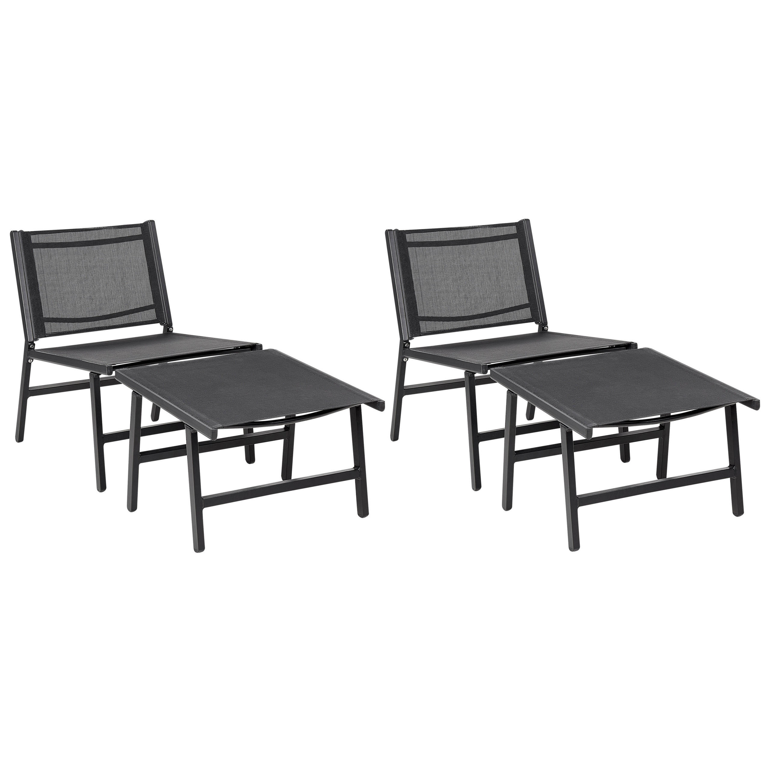 GARTENSTUHL 2er-SET Aluminium schwarz mit Fußhocker Marceddi - Schwarz, Textil (54/70/60cm) - Beliani