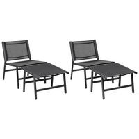 GARTENSTUHL 2er-SET Aluminium schwarz mit Fußhocker Marceddi - Schwarz, Textil (54/70/60cm) - Beliani