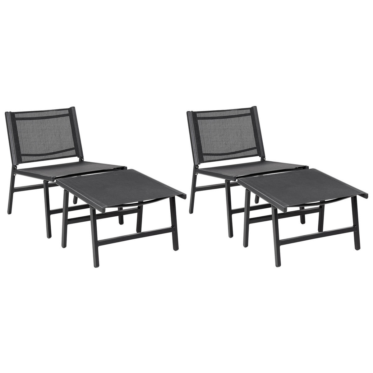 GARTENSTUHL 2er-SET Aluminium schwarz mit Fußhocker Marceddi - Schwarz, Textil (54/70/60cm) - Beliani