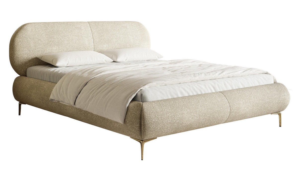 POLSTERBETT Ovalle Beige mit goldenen Metallbeinen 160 cm - Beige/Goldfarben, Textil/Metall (160/200cm) - Selsey