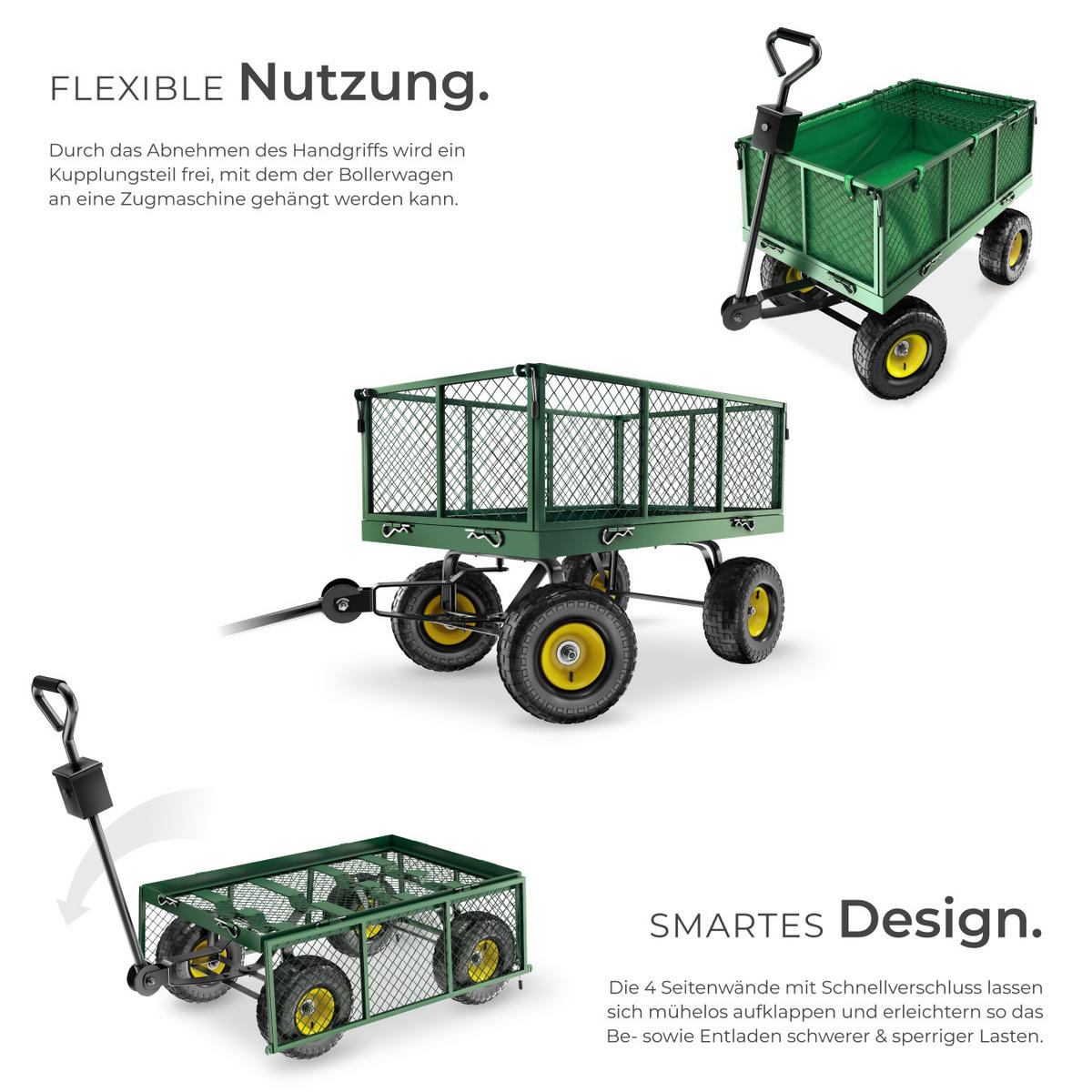 BOLLERWAGEN , Belastbarkeit 550 kg, grün - Grün, Metall (51.5/65/114cm) - tectake