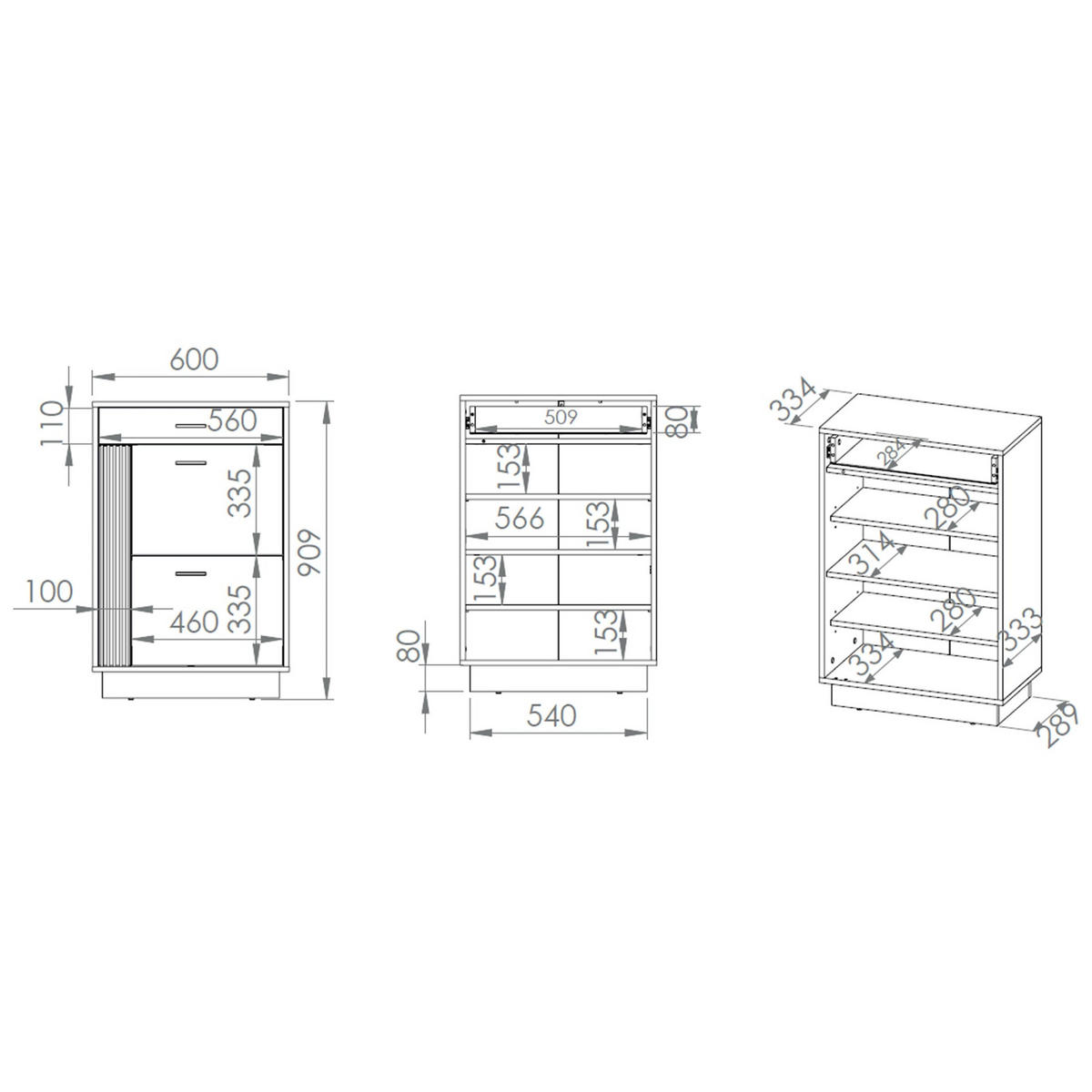 SCHUHSCHRANK Vasco Eiche 60 cm - Eichefarben, Holzwerkstoff (60/90.9/33.4cm) - Homebook