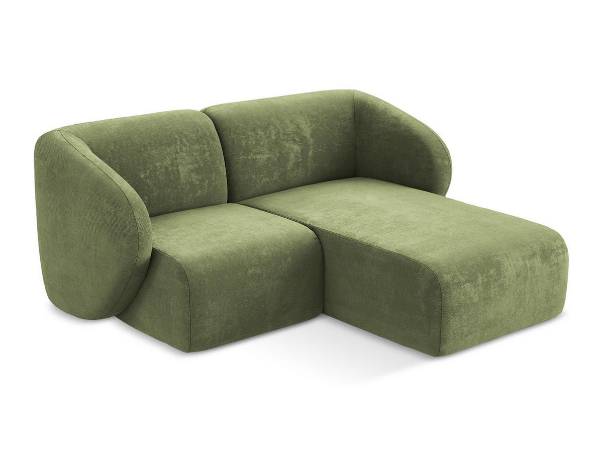 WOHNLANDSCHAFT Bouclé Stoff Grün - Schwarz/Olivgrün, Holzwerkstoff/Kunststoff (325/75/236cm) - Makamii