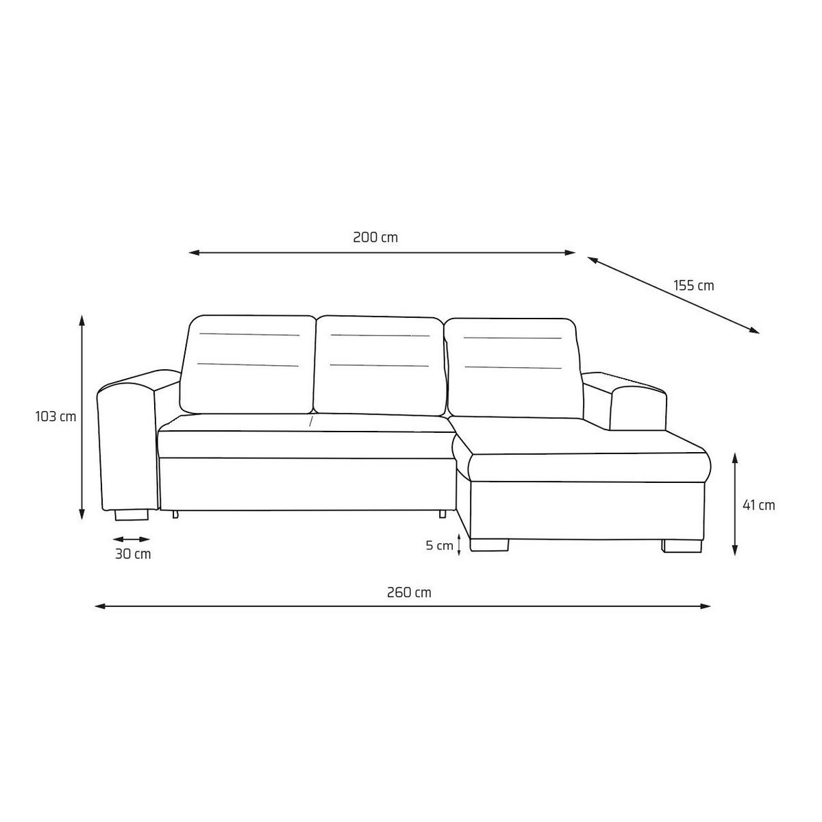 ECKSOFA CLOUD S Rechts mit Schlaffunktion 120x200 Velours Grau - Chromfarben/Grau, Holz/Kunststoff (260/155cm) - Muffo