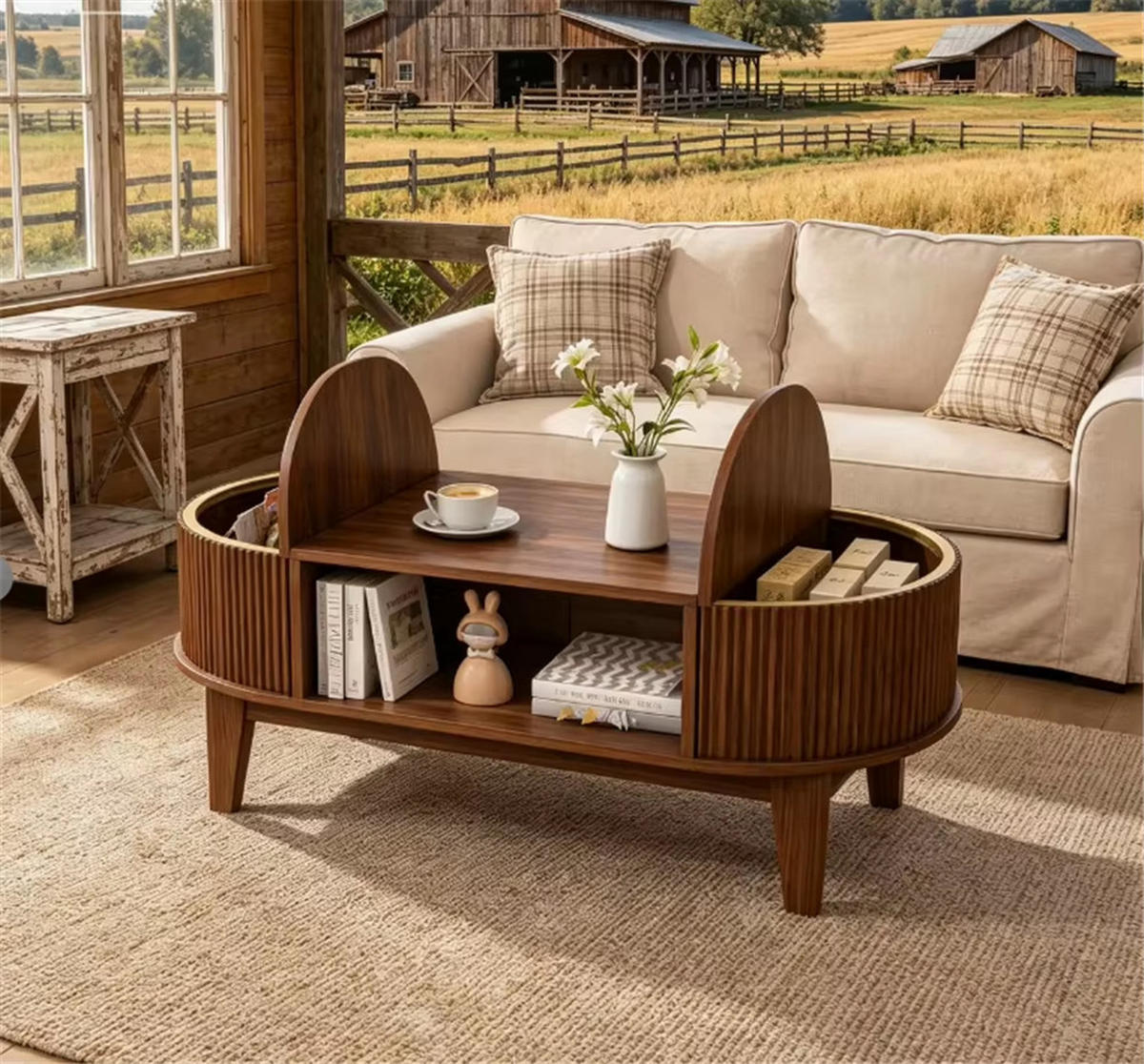 COUCHTISCH oval Stauraum Ablage Walnuss 100x50,4x50 - Braun, Holz (100/50/50.4cm) - Kaket