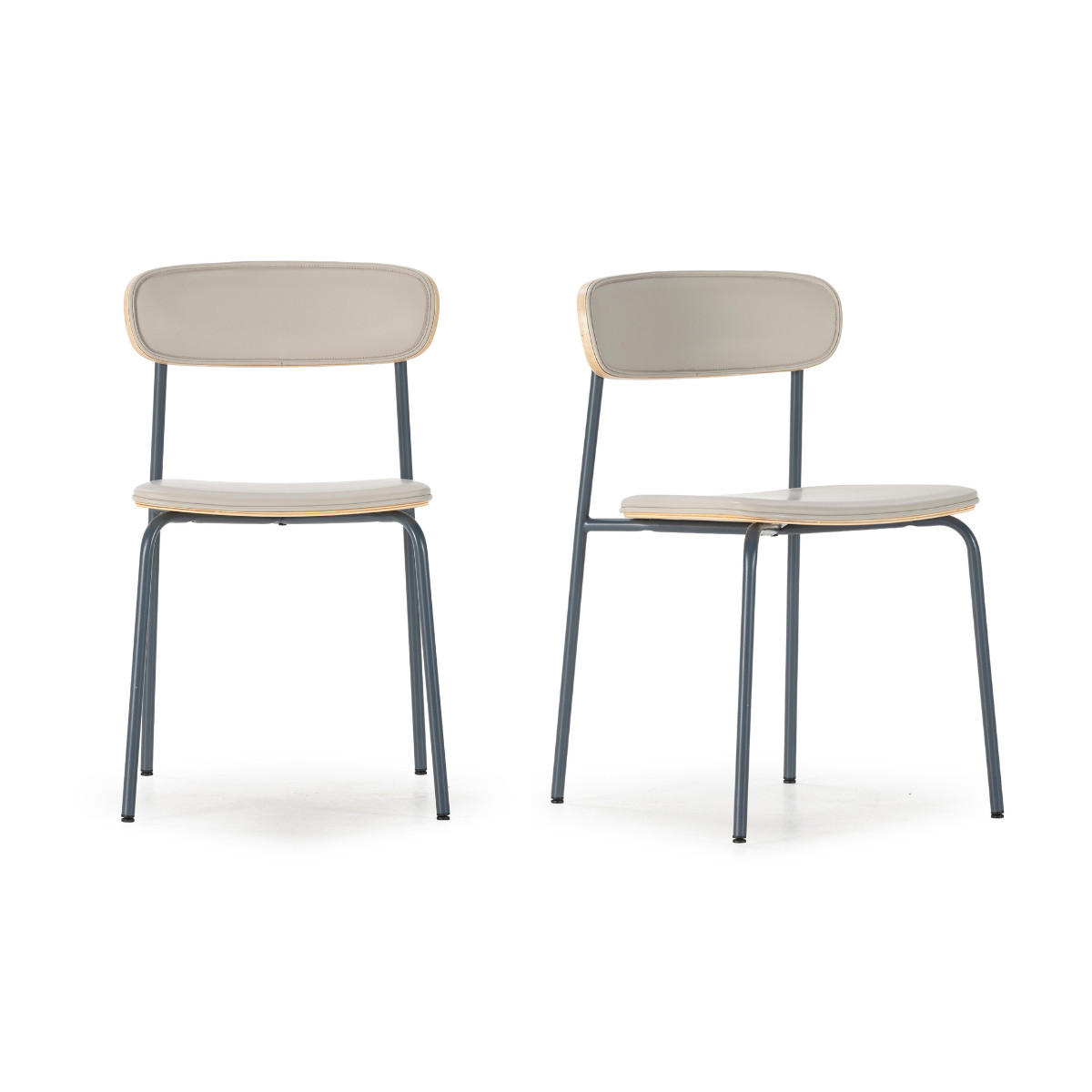 STÜHLE 2er-Set aus Kunstleder mit Metallbeinen 45,5/78/52 cm - Beige, Metall (45.5/78/15cm) - Calicosy