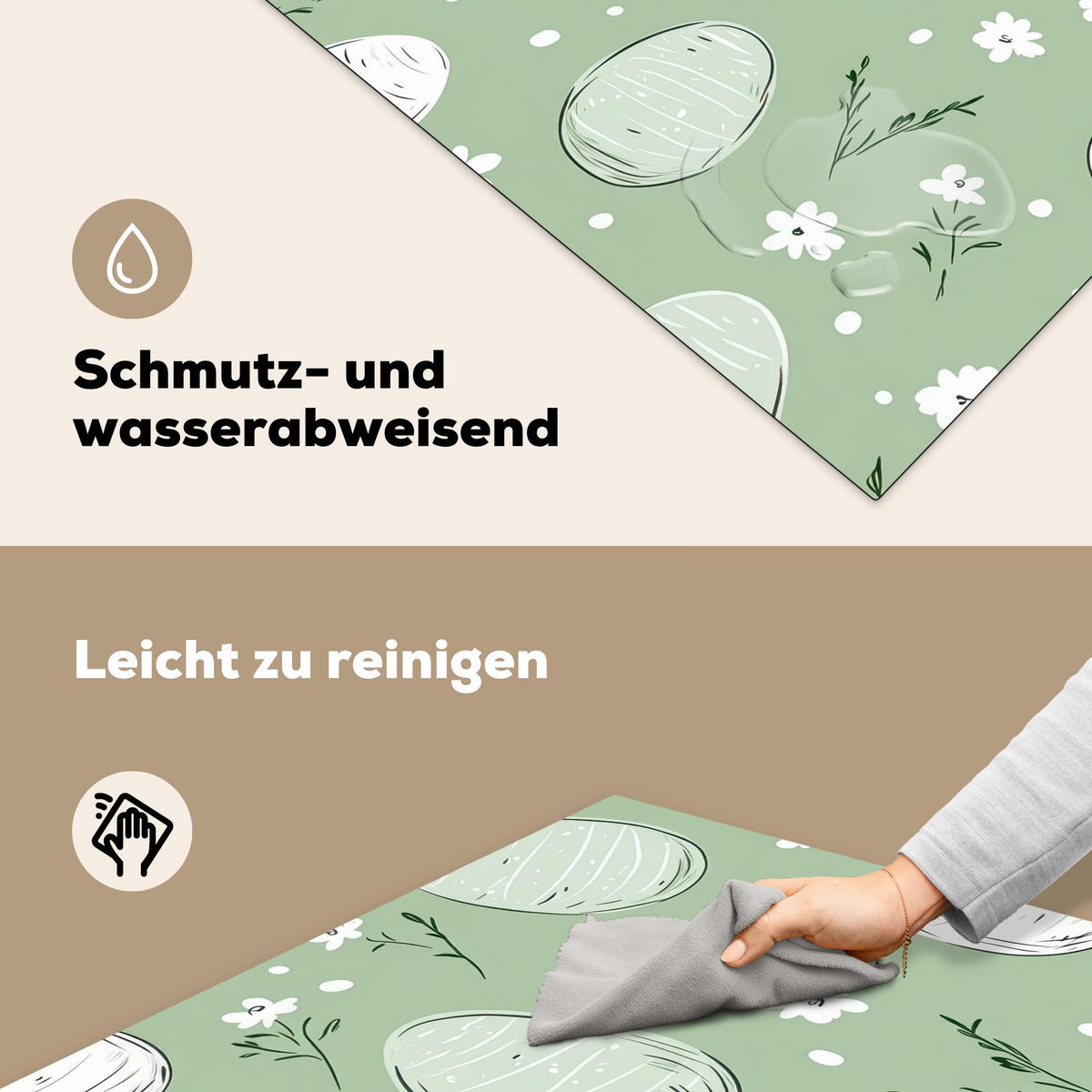 HERDABDECKPLATTE Grün - Eier - Muster Induktionsmatte 78x78 cm - Waldgrün, Kunststoff (78/78/0.2cm) - MuchoWow