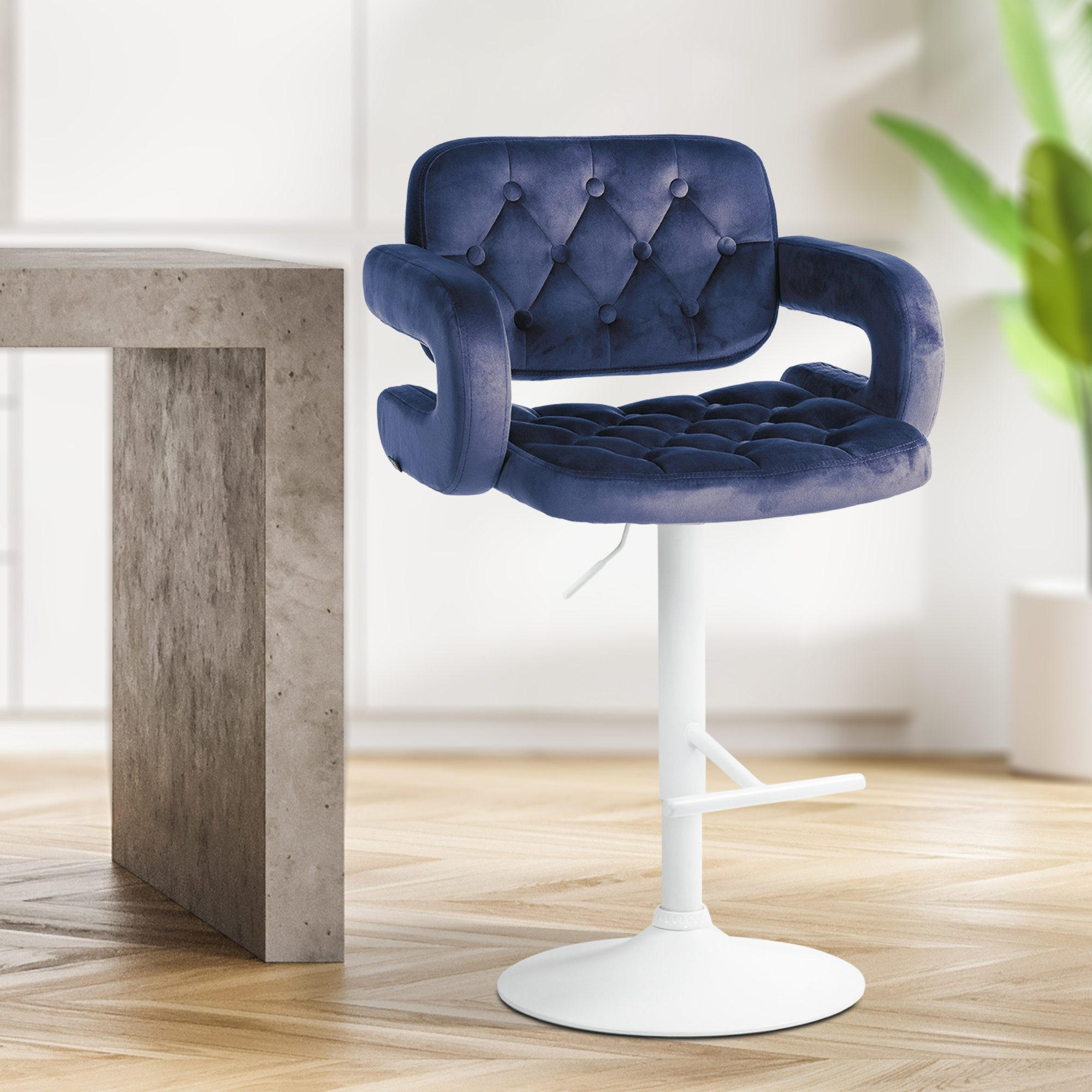 BARHOCKER Samt blau - Blau/Weiß, Textil (62/103/55cm) - CLP