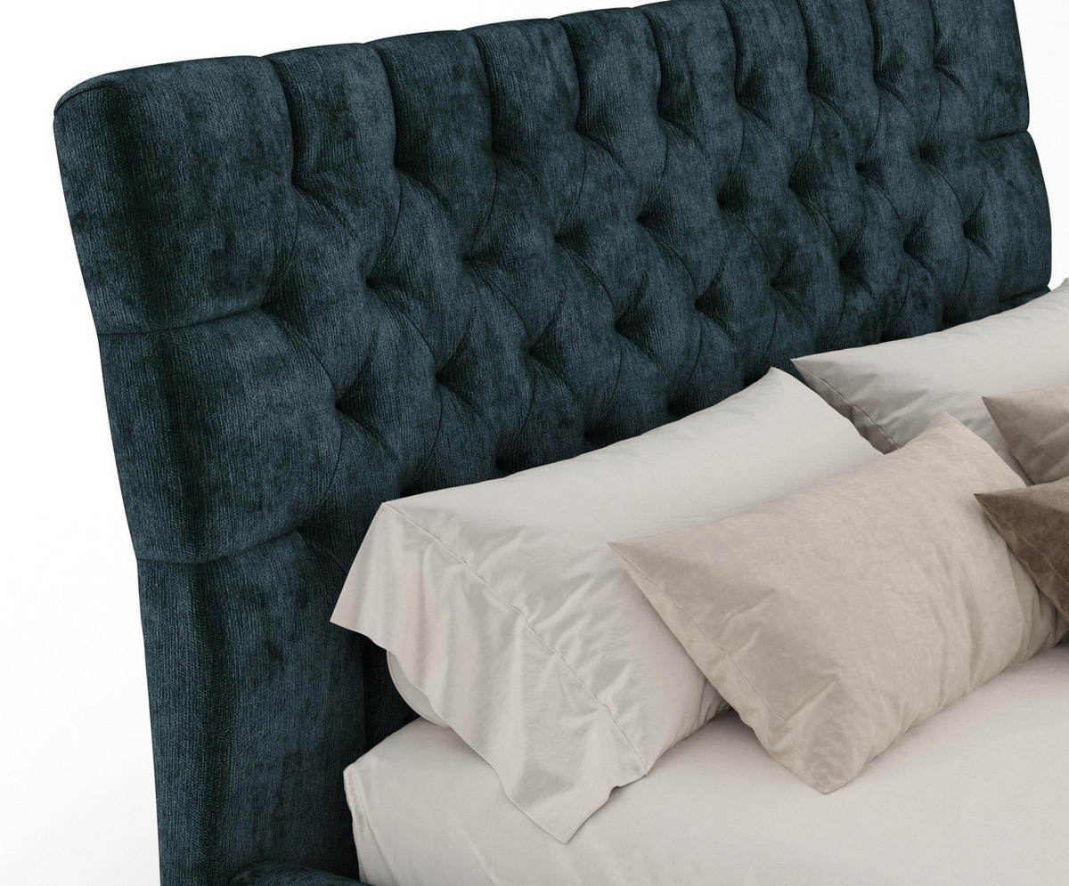 POLSTERBETT Vezzola Türkisfarben 120/200 cm im Chenille-Stoff - Türkis/Naturfarben, Holz/Holzwerkstoff (120/200cm) - Maison de Reve