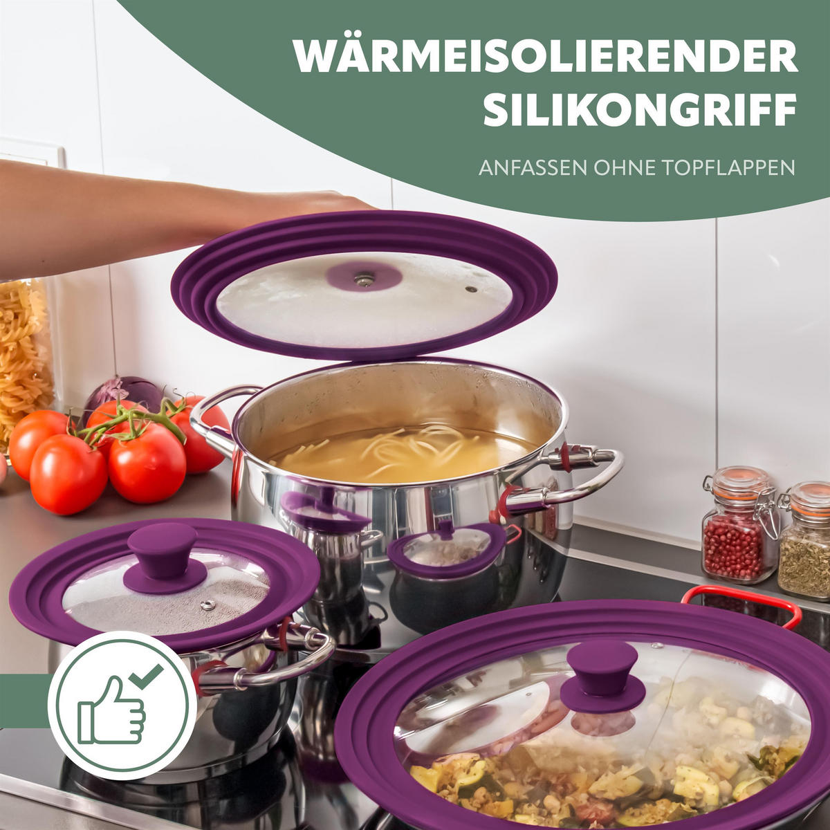 UNIVERSAL-GLASDECKEL, 30/32/34 cm, lila - Lila, Glas (35/35/6cm) - bremermann