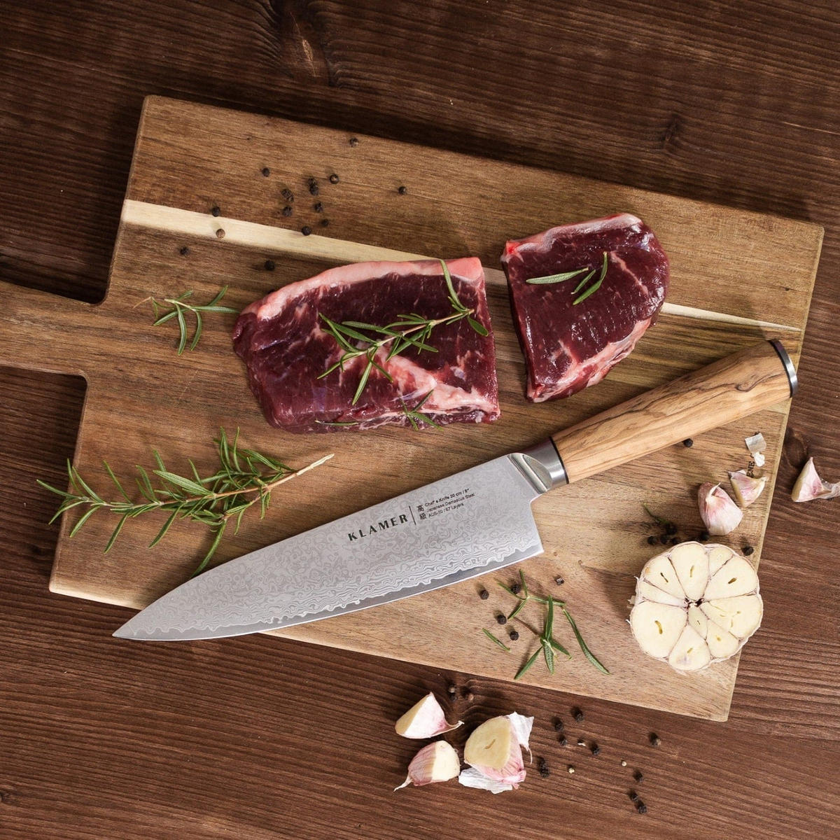 MESSER Damast Chefmesser 20 cm Olivenholz - Braun, Metall (32.7cm) - KLAMER