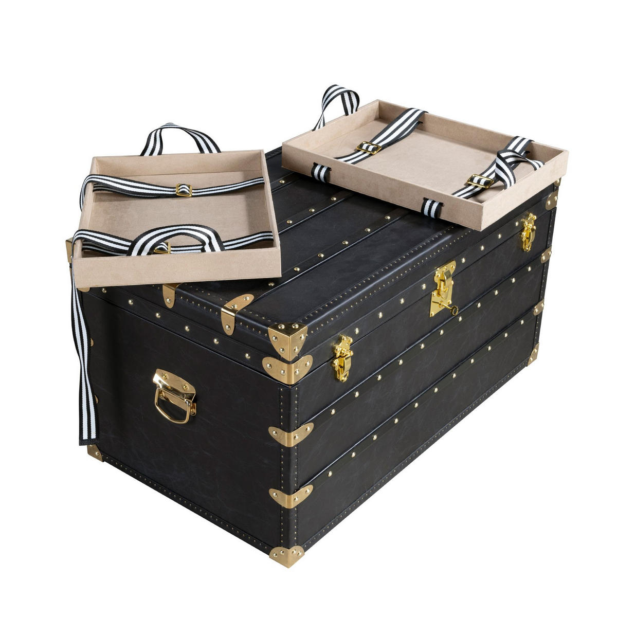 COUCHTISCH Rechteckig Schwarz Gold 93/54/50 cm - Schwarz, Leder (54/93/50cm) - ANGEL CERDA